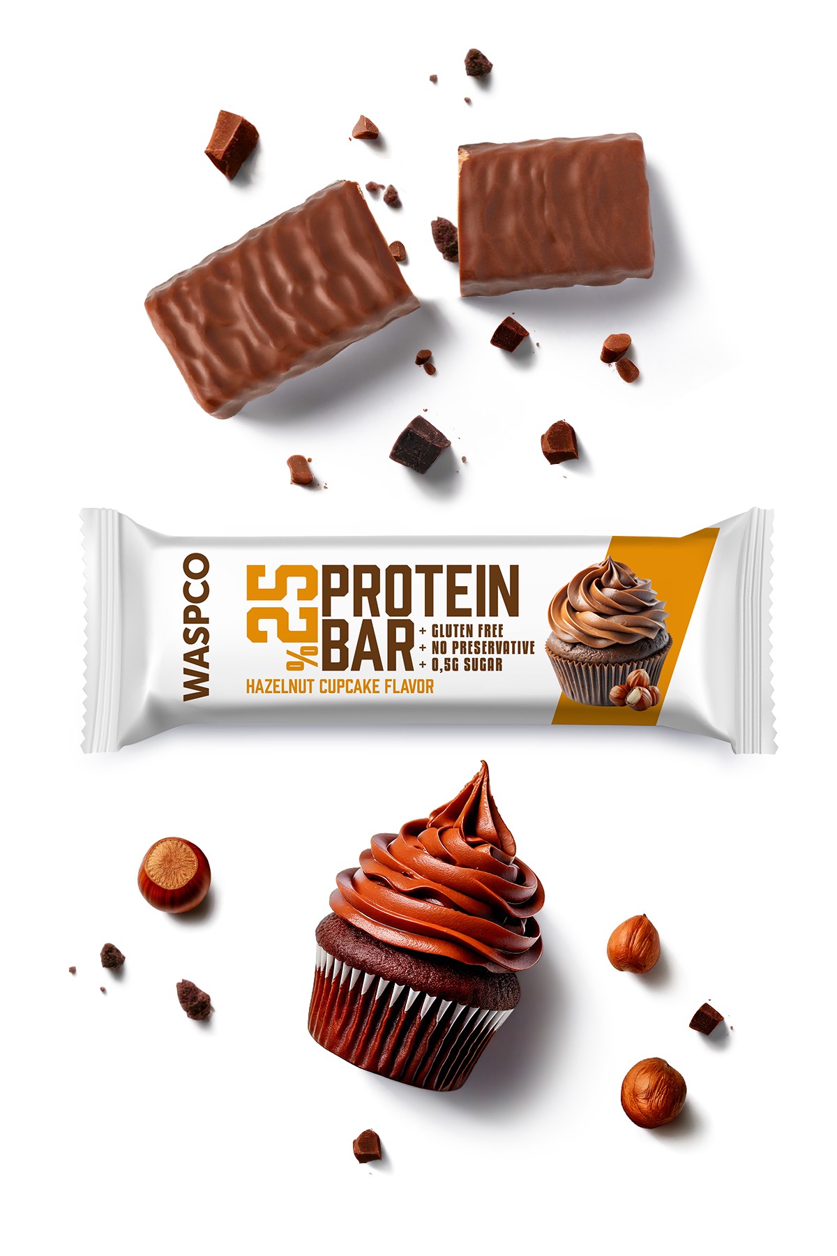 Bitter Çikolata Kaplı Fındıklı Cupcake Aromalı Protein Bar 36G x 12 Adet