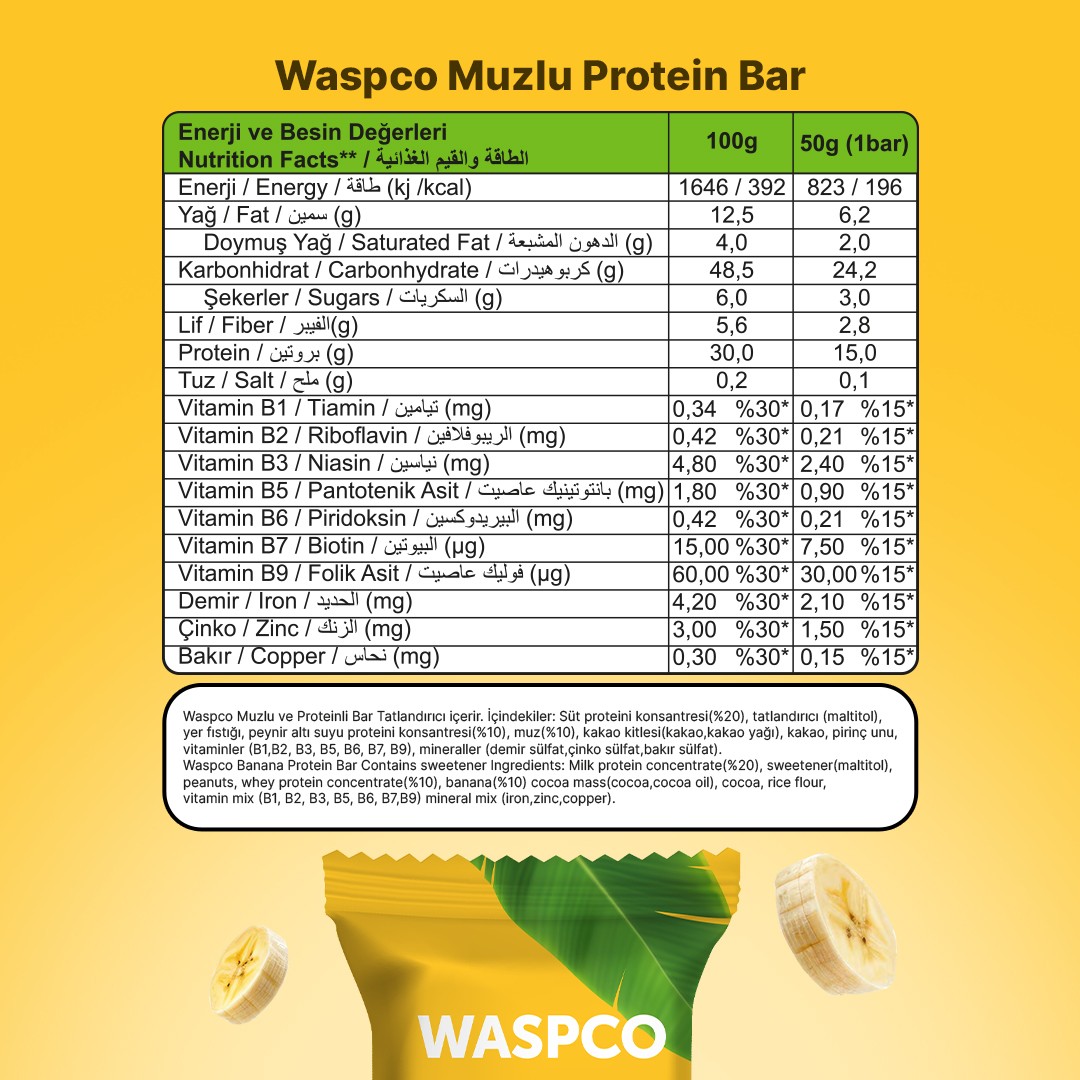 Muzlu Yüksek Protein Bar 50g x 12 Adet