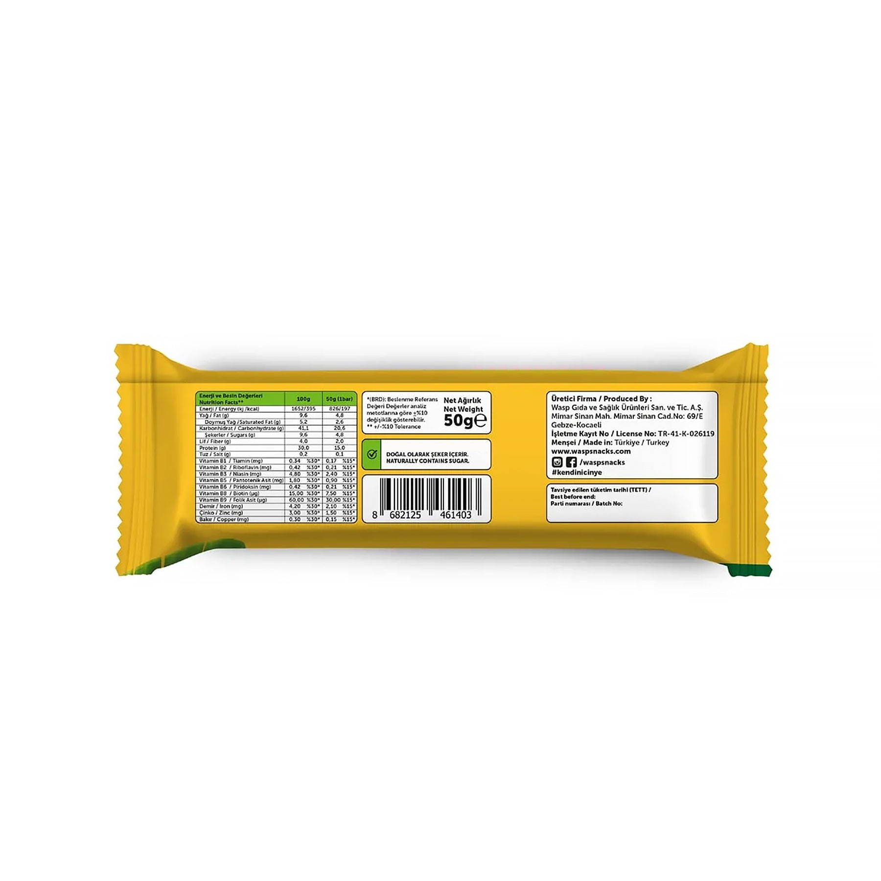 Muzlu Yüksek Protein Bar 50g x 12 Adet