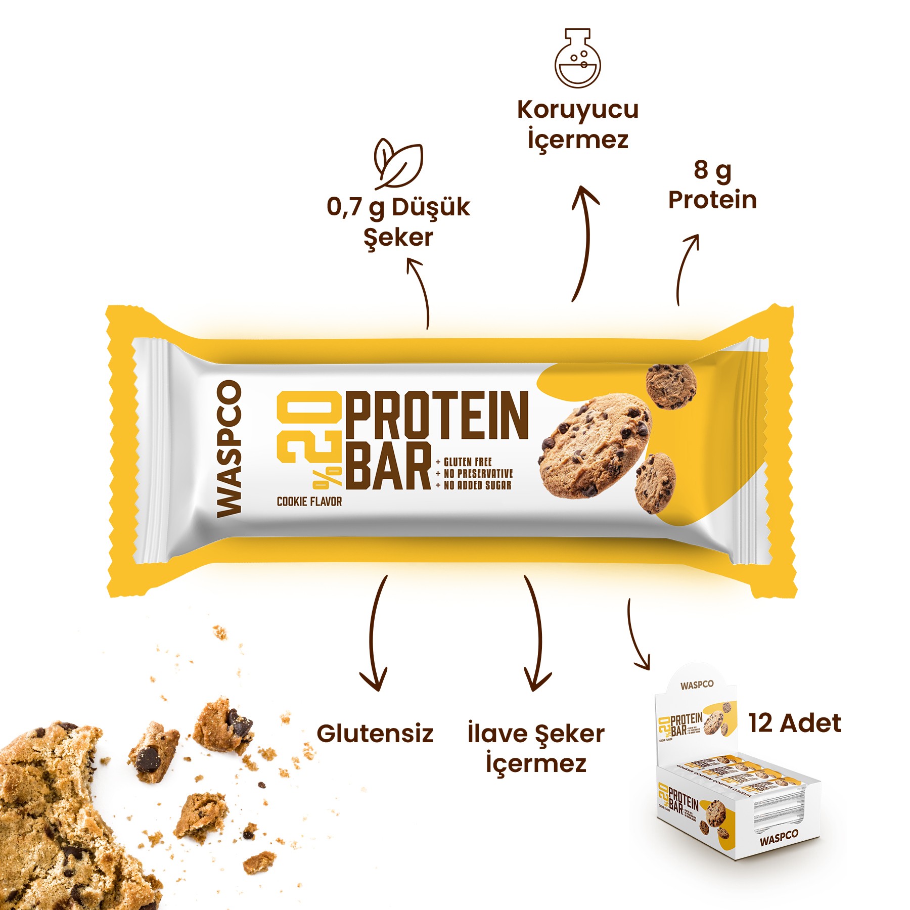 Kurabiye Aromalı Protein Bar 40g x 12 Adet