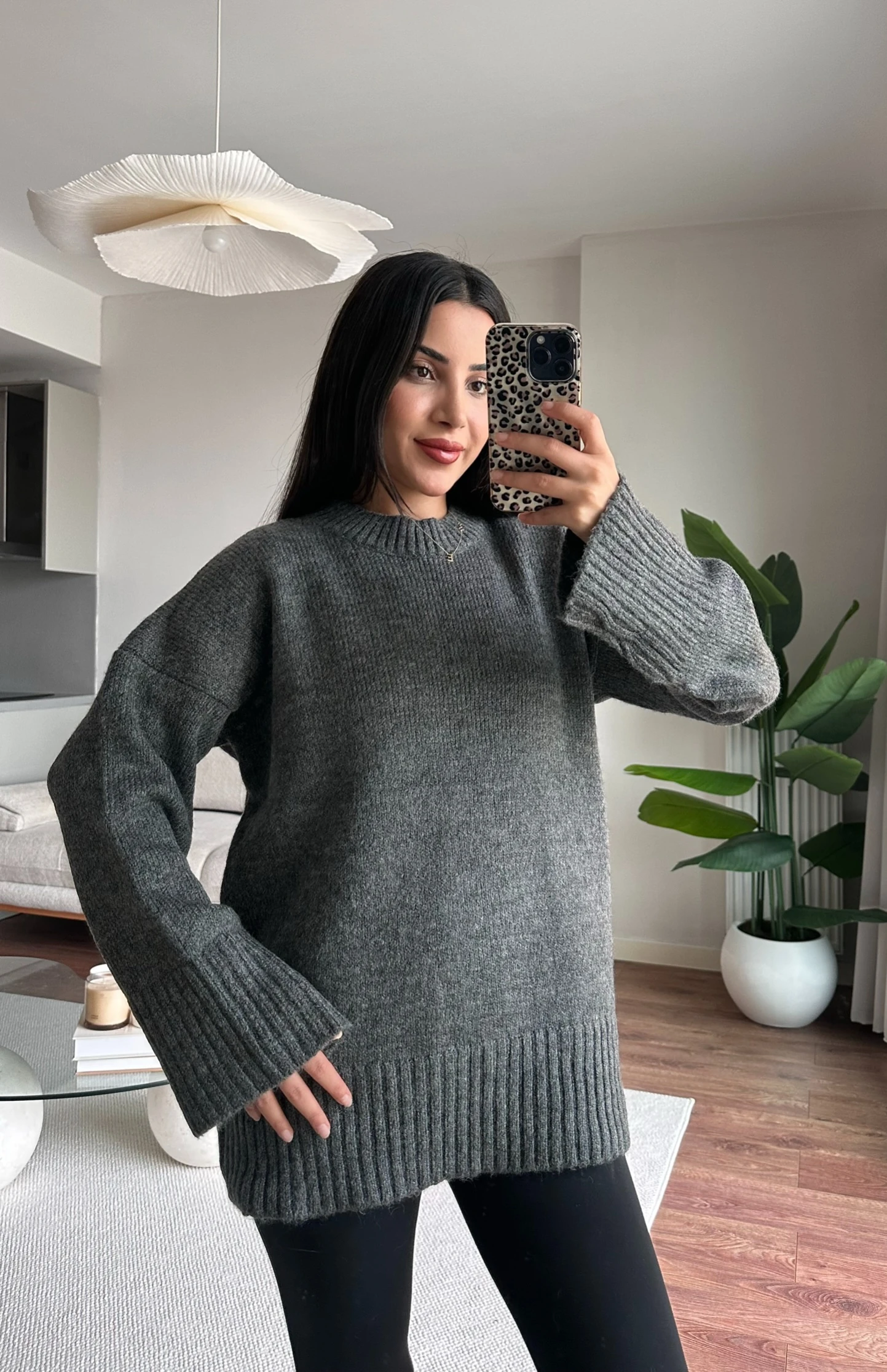 Oversize Soft Knit Kazak - Gri 