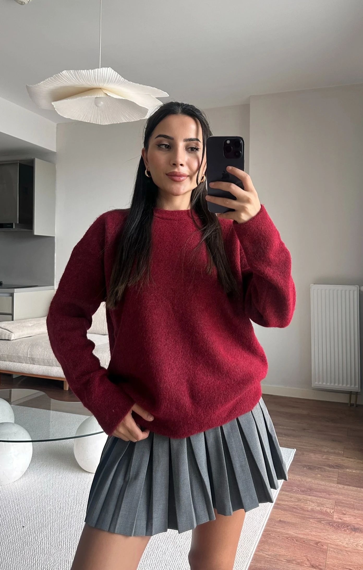 Bordo Oversize Yün Kazak