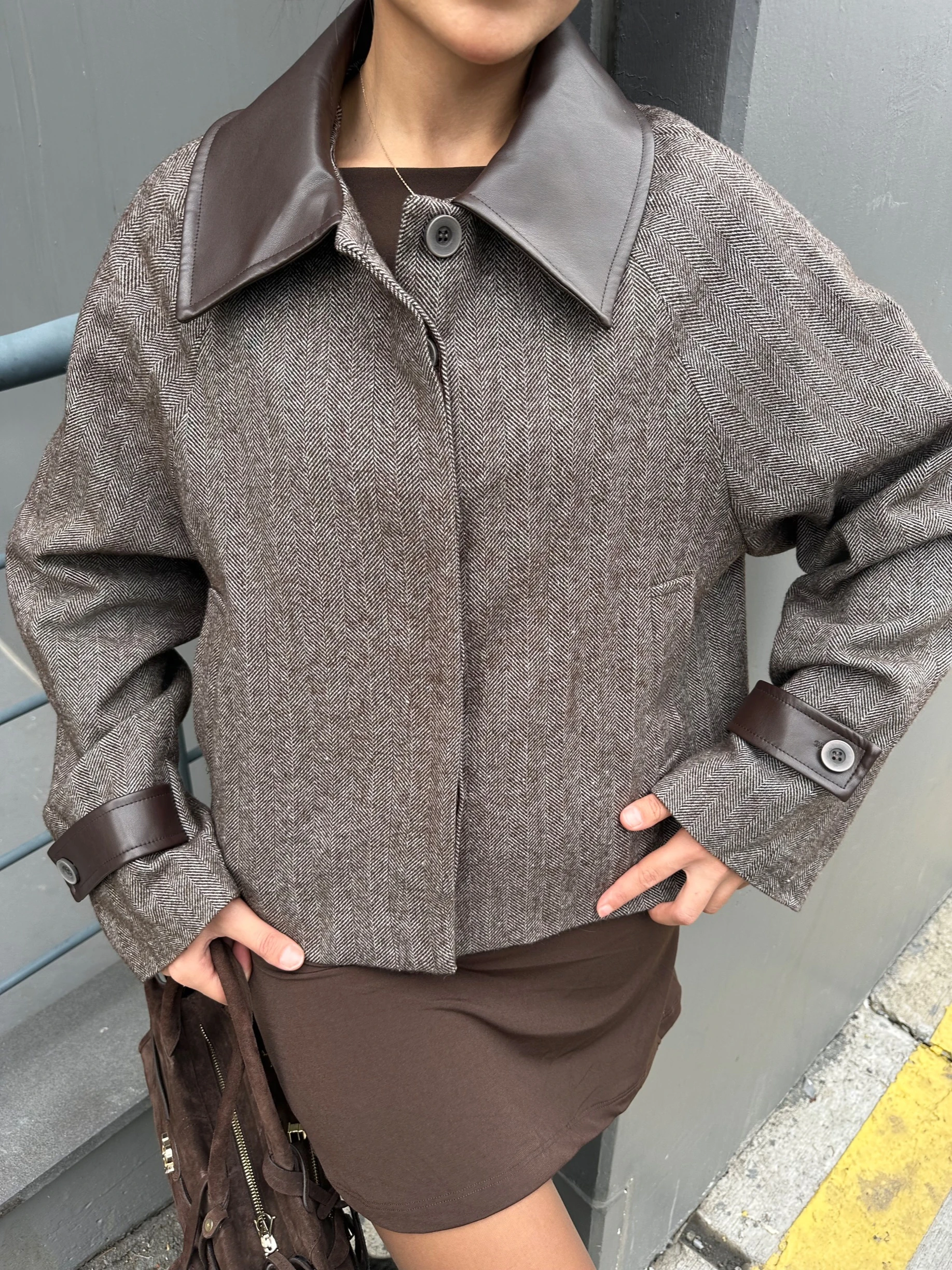 Deri Garnili Klasik Ceket