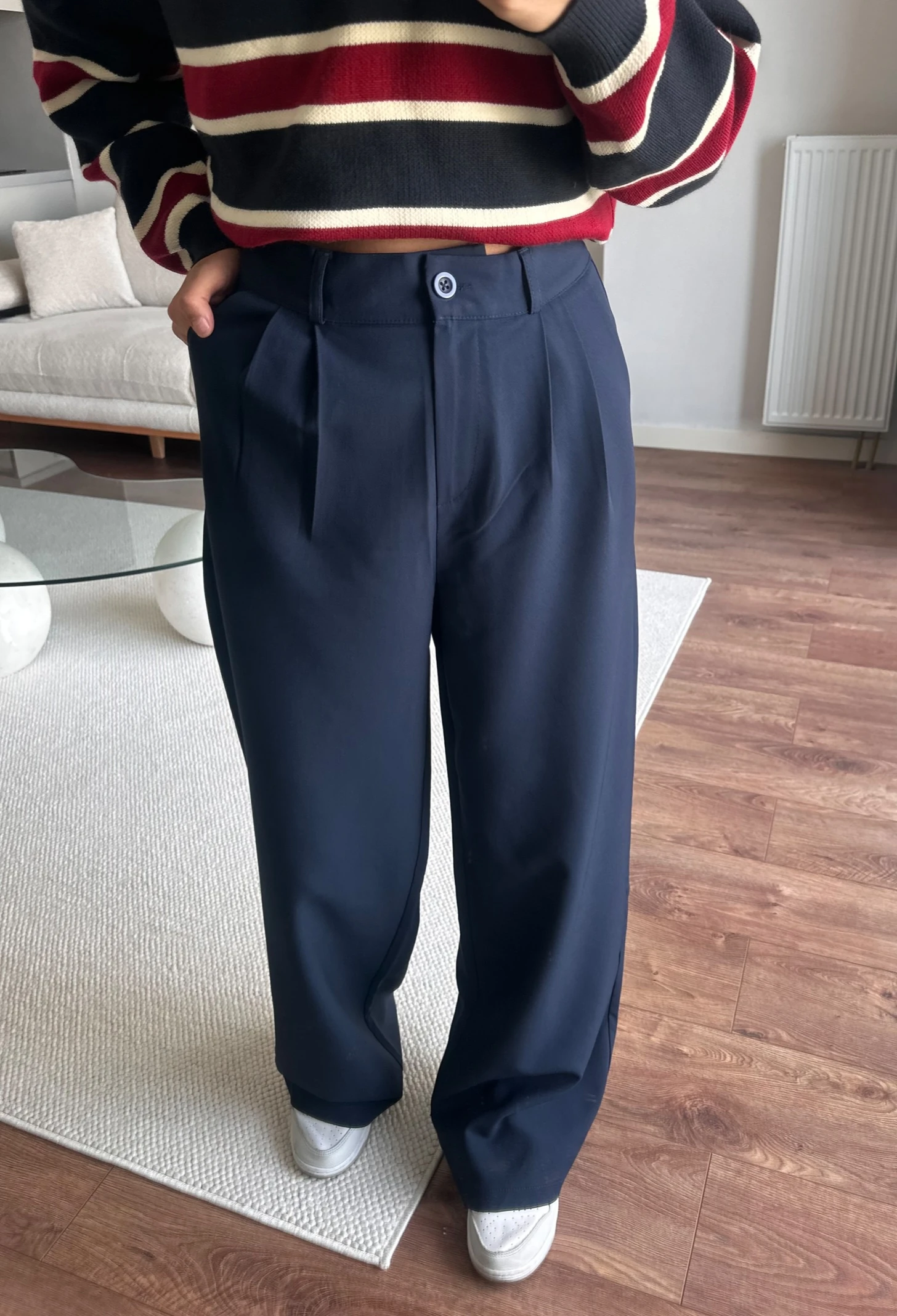 Lacivert Yüksel Bel Kumaş Pantolon