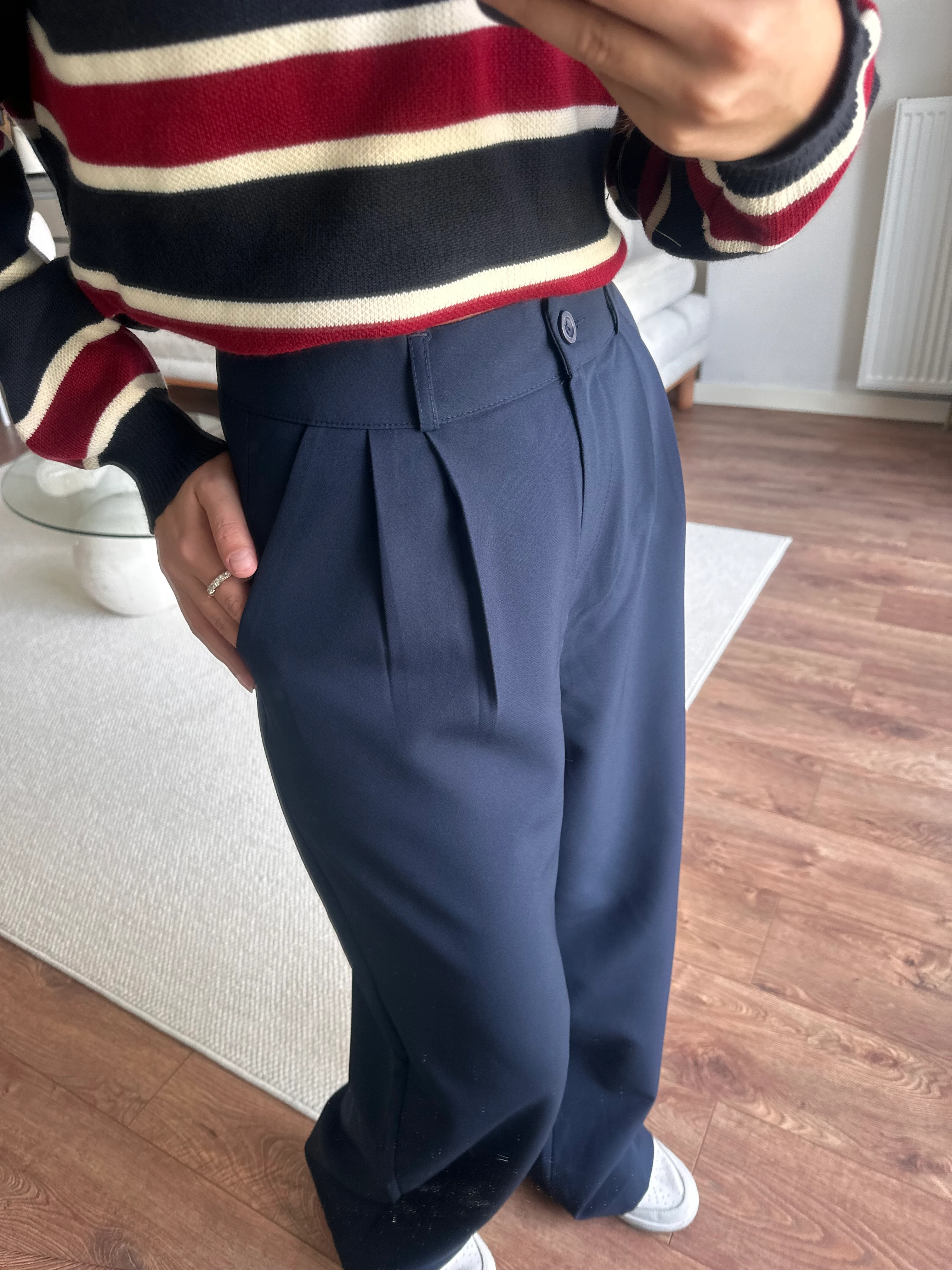 Lacivert Yüksel Bel Kumaş Pantolon