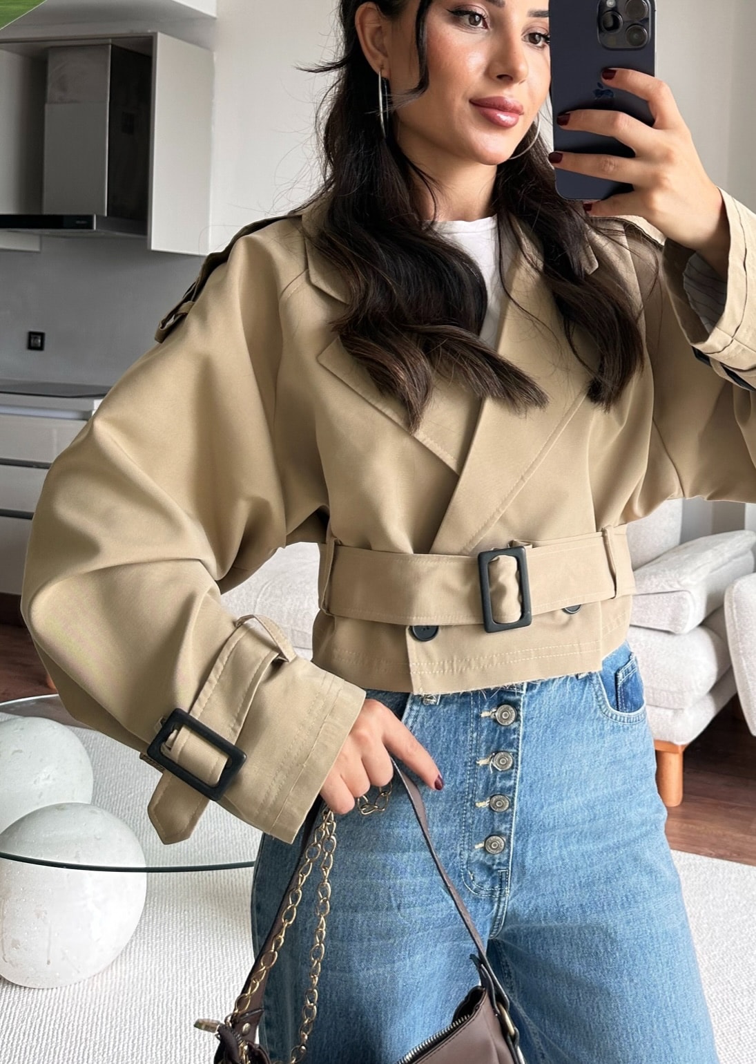 Edora Belted Crop Trench