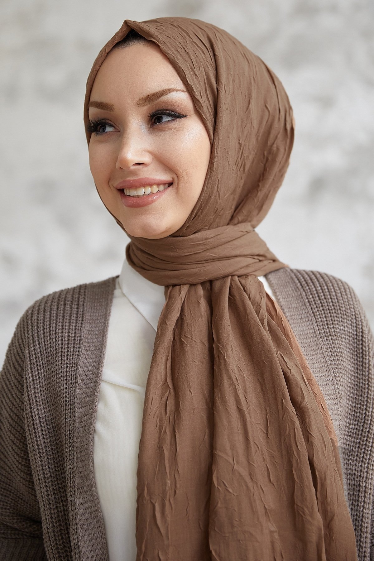 Bambu Kraş Tesettür Şal - Kahve