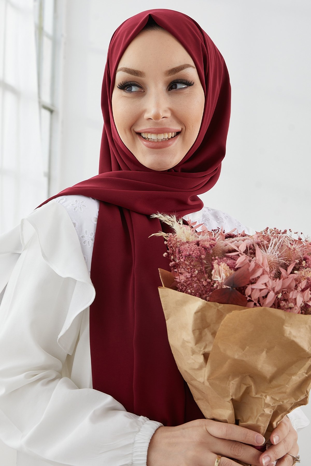 Medine İpeği Tesettür Şal  - Bordo