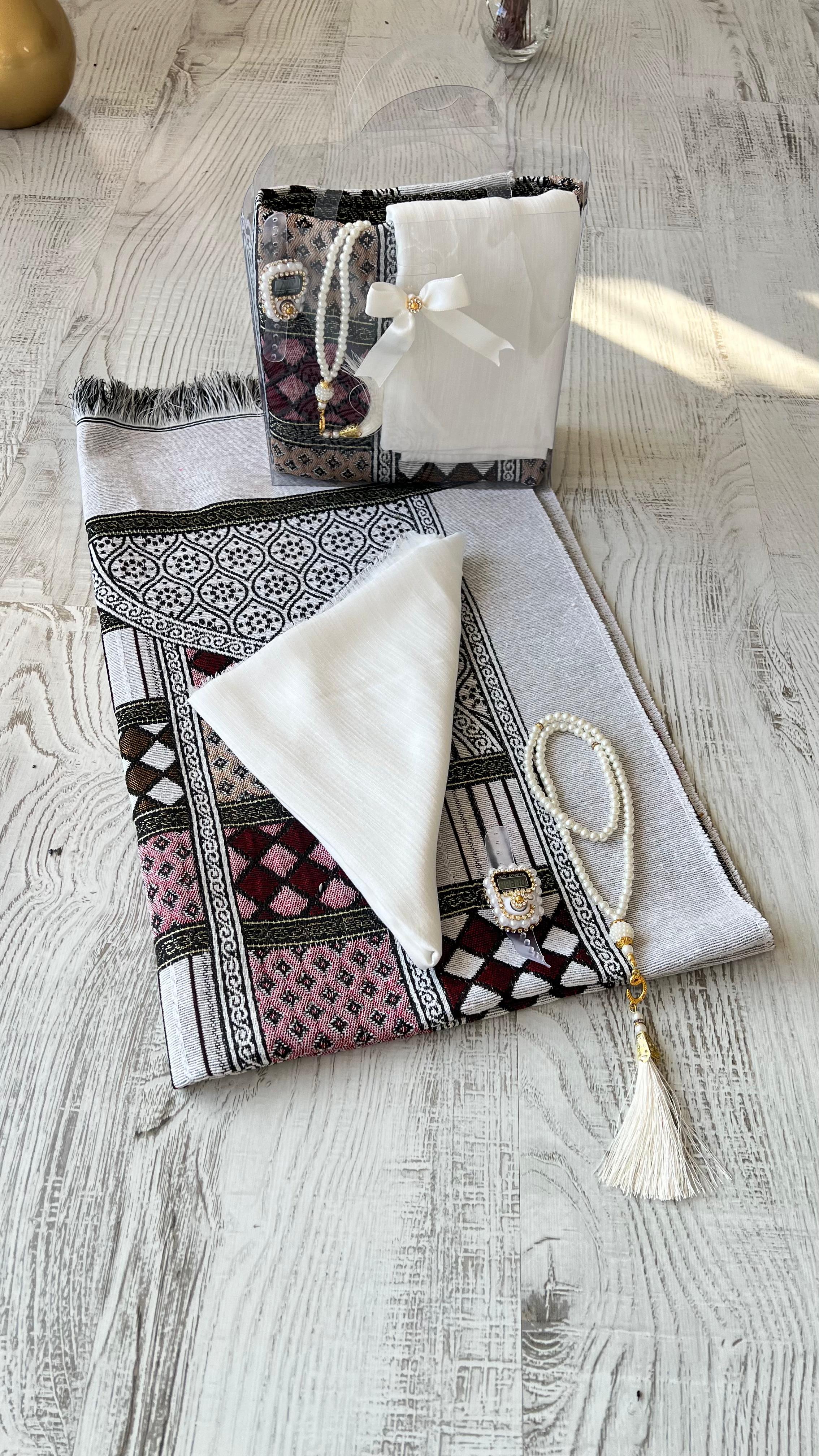 Estat çantalı Pamuklu Goblen 40 Yama Seccade Seti - Krem