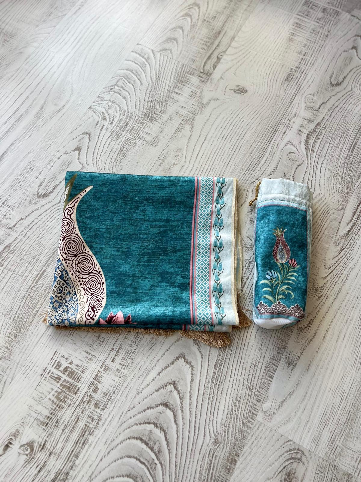 Lale Motifli Torbalı Seccade Mavi Renk