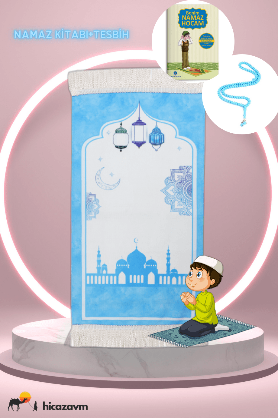 Küçük Boy Dijital Baskı Çocuk Seccadesi Namaz Kitabı,Tesbih