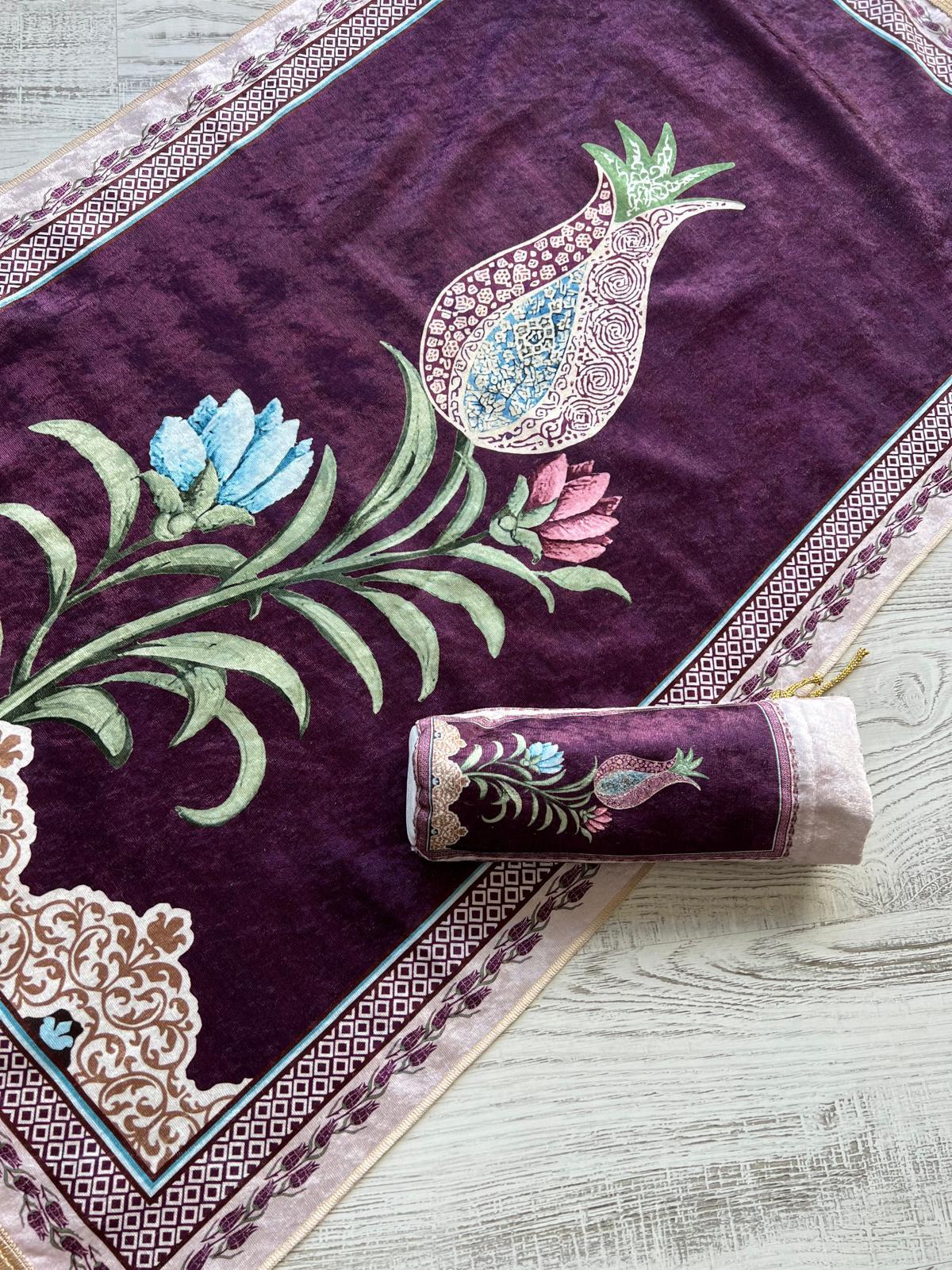 Lale Motifli Torbalı Seccade Mor Renk