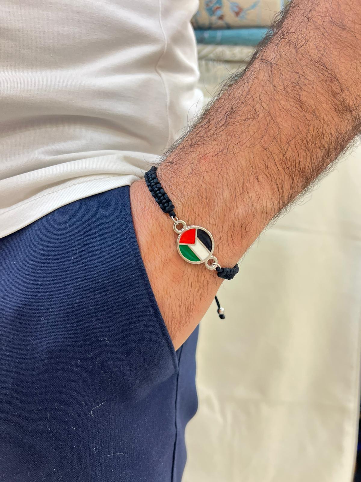 Yuvarlak Filistin Bayraklı Makrome Bileklik