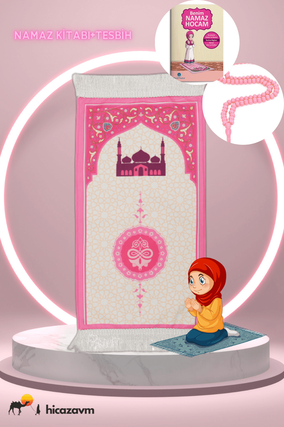 Dijital Baskı Çift Katlı Astarlı Tesbih Namaz Dua Ibadet Kitabı Seccade Seti