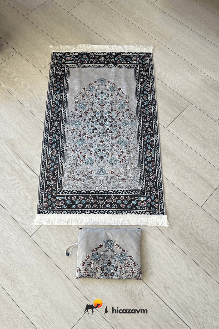 Halı Desen2 Çantalı Seccade Gri