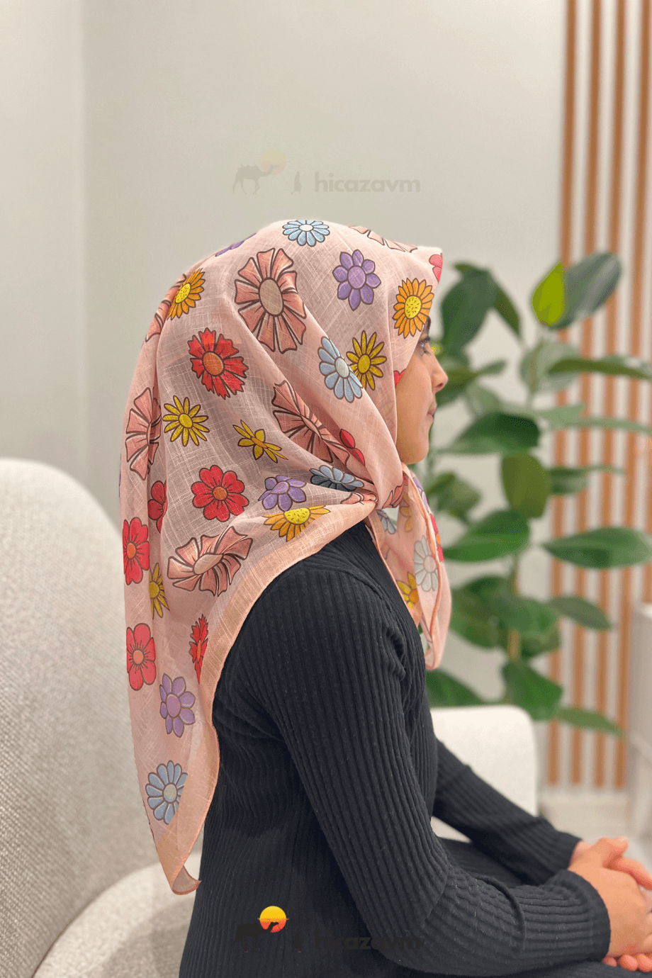Renkli Papatya Desen Başörtü