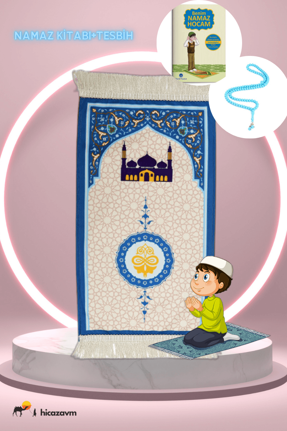 Dijital Baskı Küçük Boy Çift Katlı Astarlı Tesbih Namaz Dua Ibadet Kitabı Seccade Seti