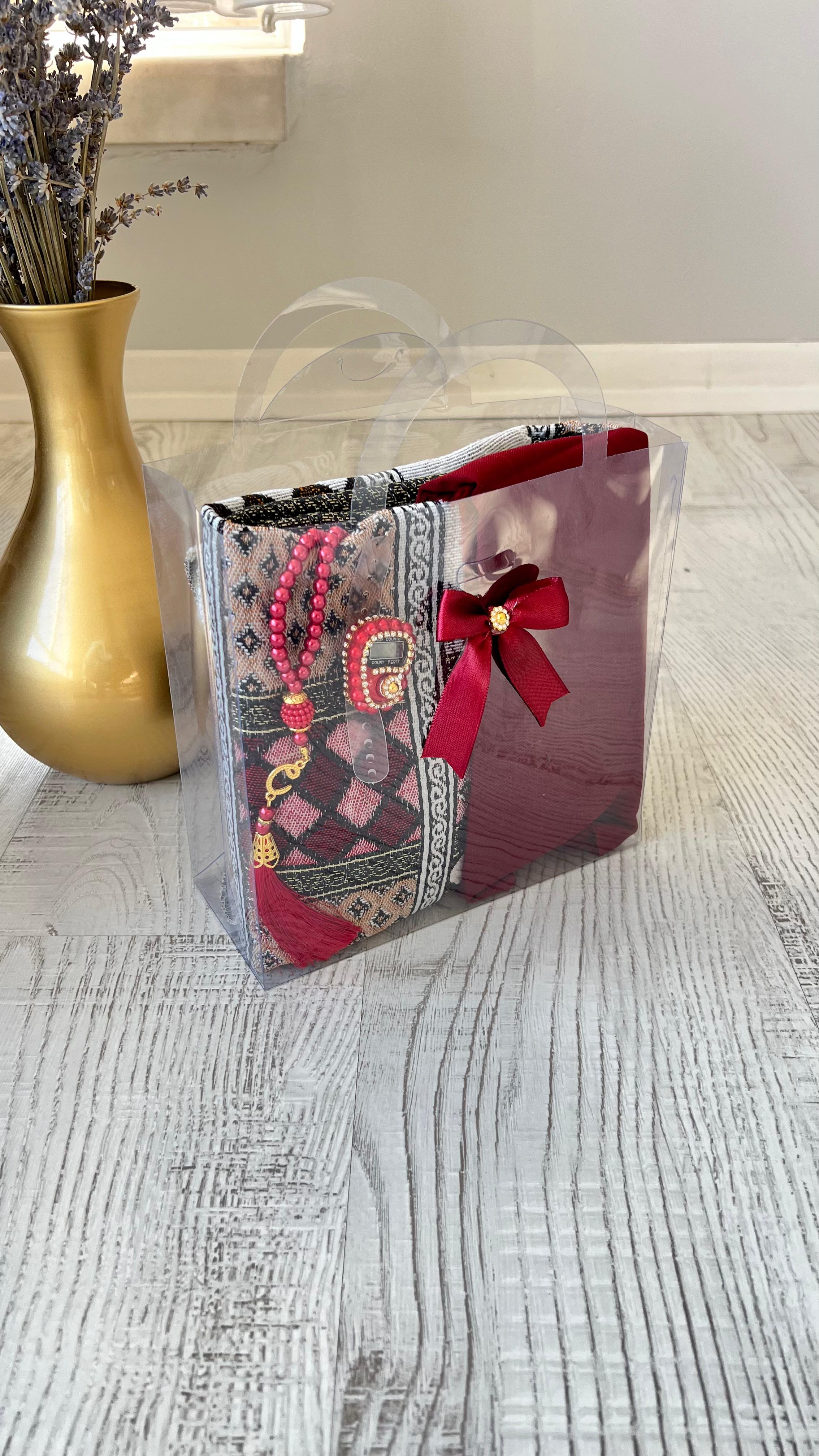 Estat çantalı Pamuklu Goblen 40 Yama Seccade Seti - Bordo