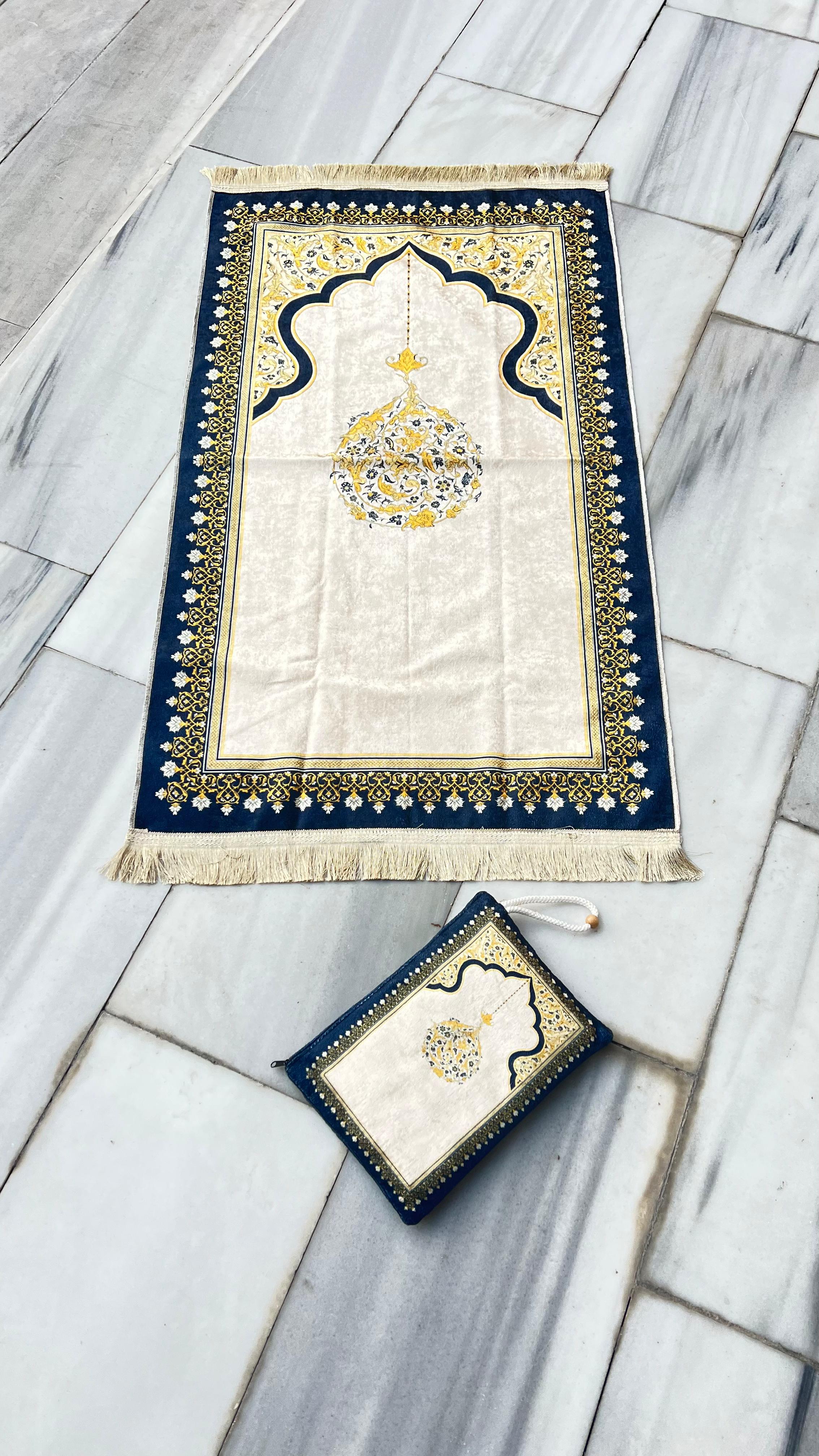 Osmanlı Selçuklu Motifli Çantalı Taşınabilir Seyahat Seccadesi İpeksi Kadife 