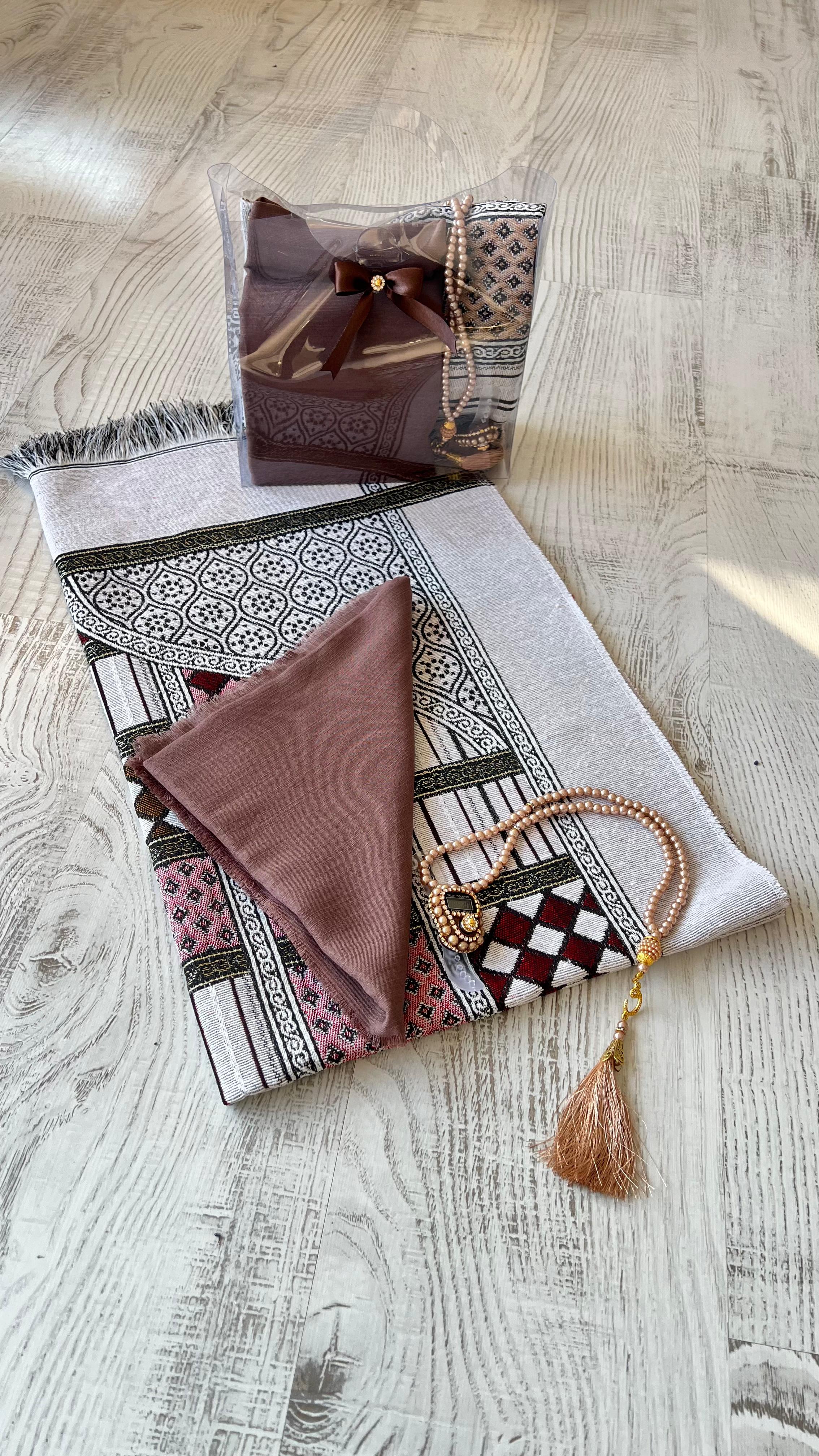 Estat çantalı Pamuklu Goblen 40 Yama Seccade Seti - Vizon