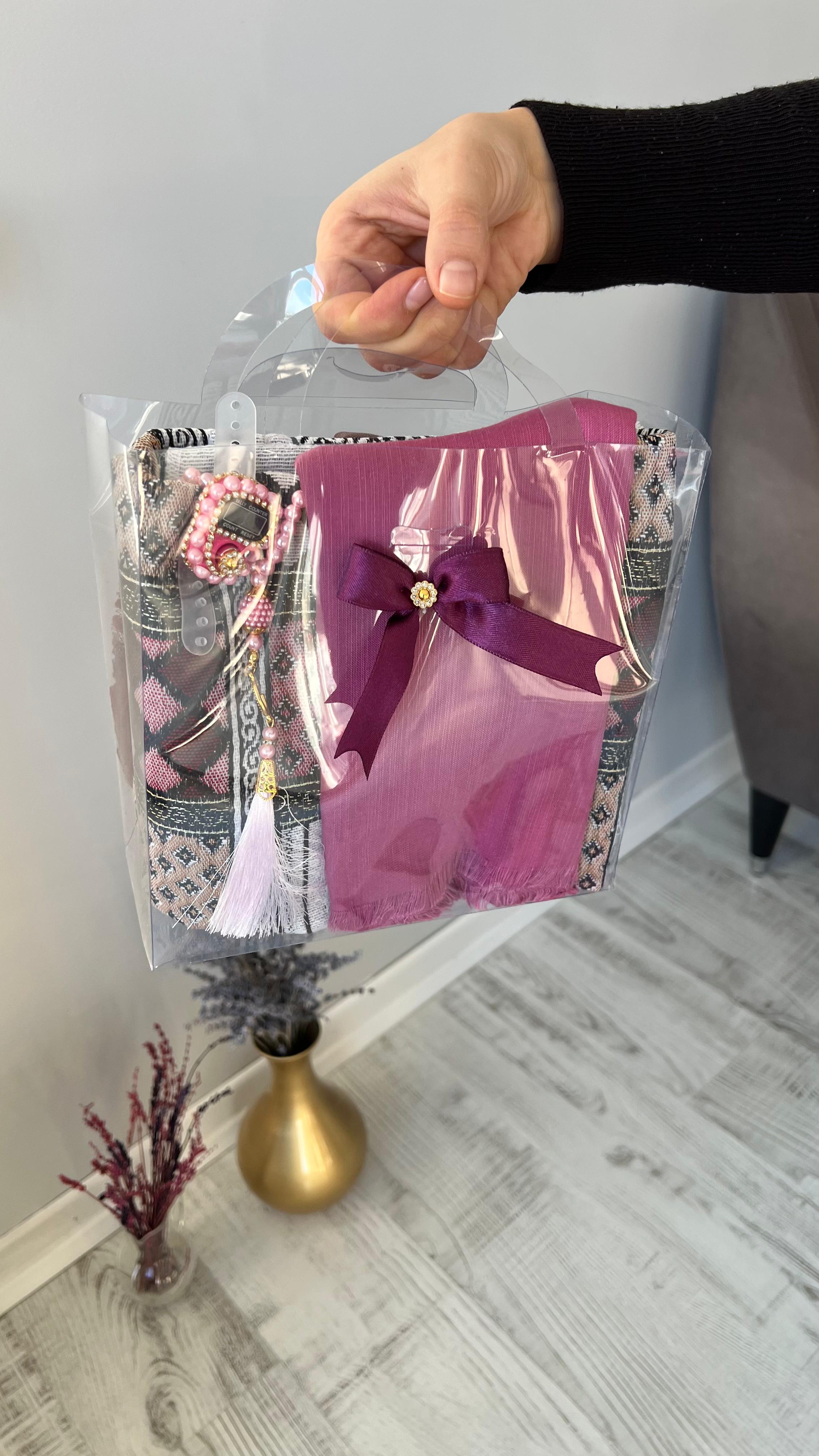 Estat çantalı Pamuklu Goblen 40 Yama Seccade Seti - Pembe