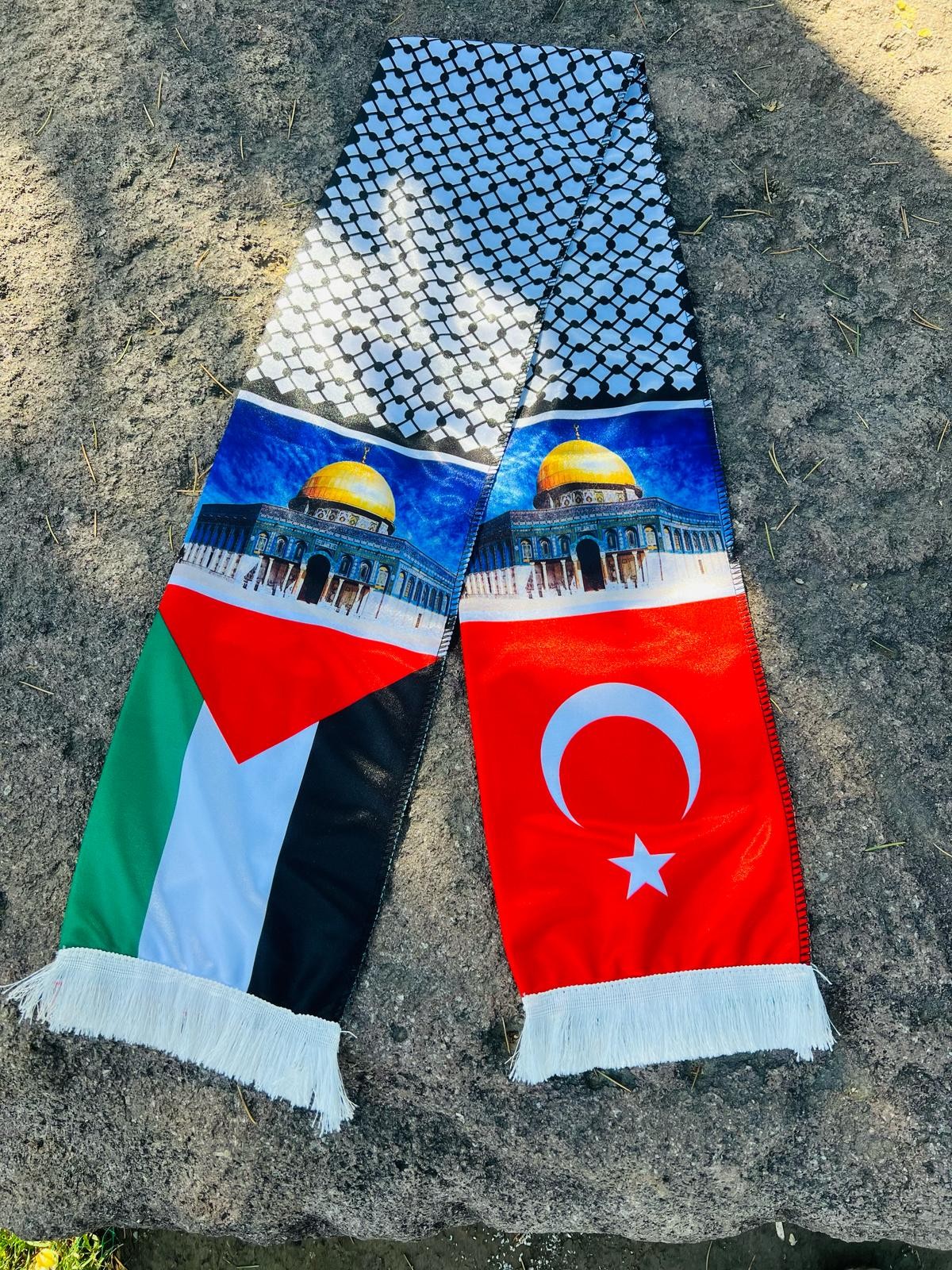 Türk ve Filistin Bayraklı Atkı