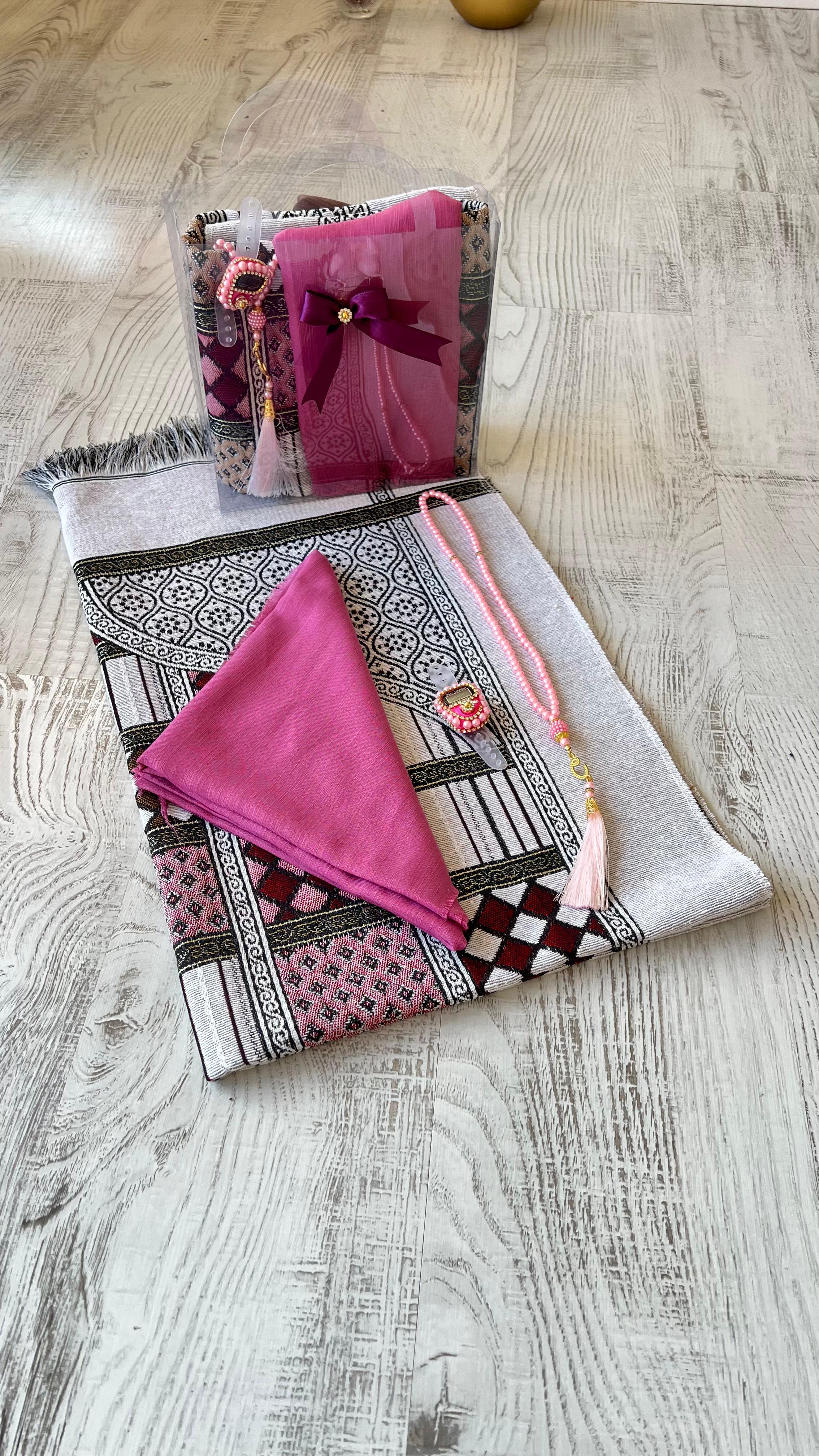 Estat çantalı Pamuklu Goblen 40 Yama Seccade Seti - Pembe