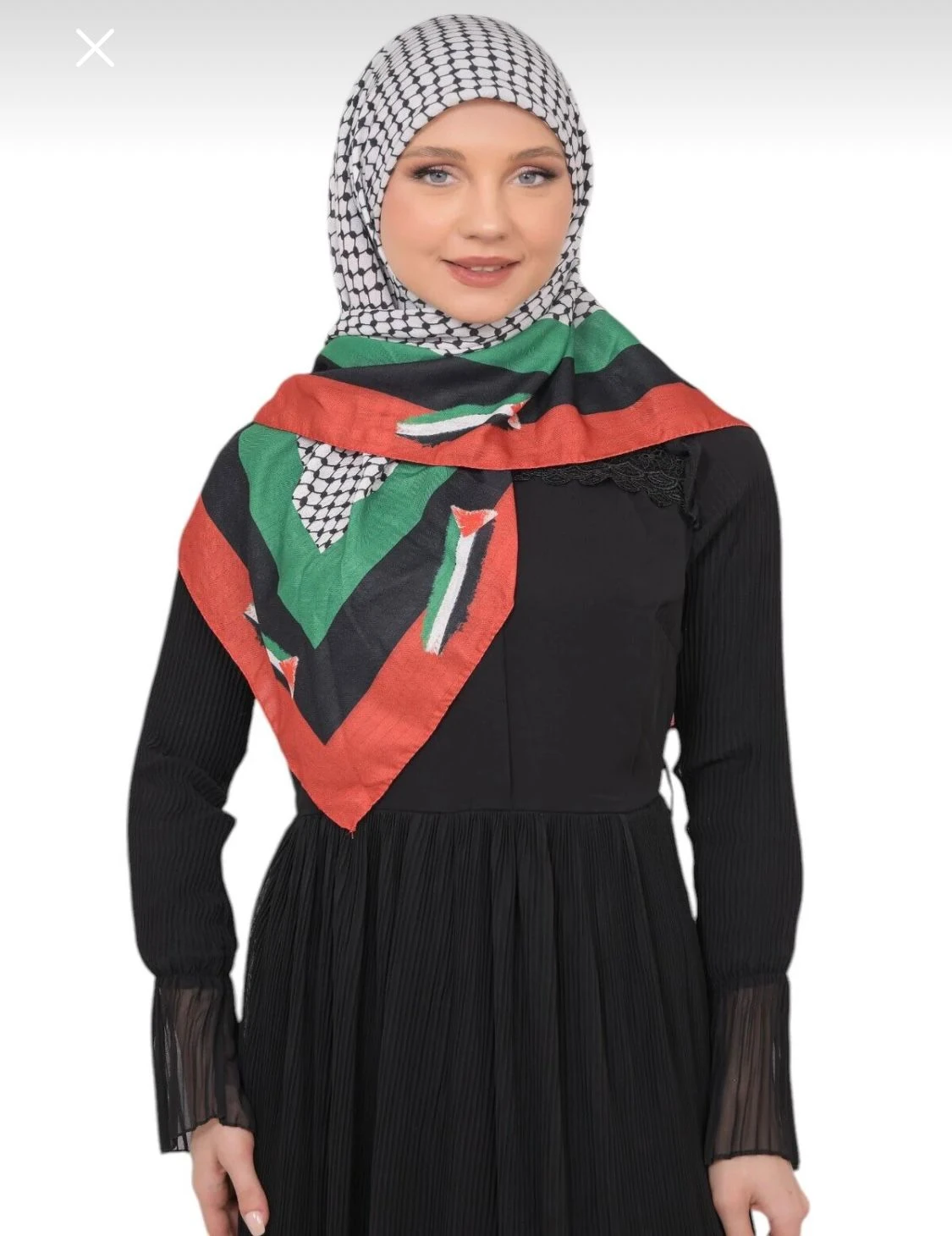 Kenarları Filistin Bayraklı Keffiye Eşarp