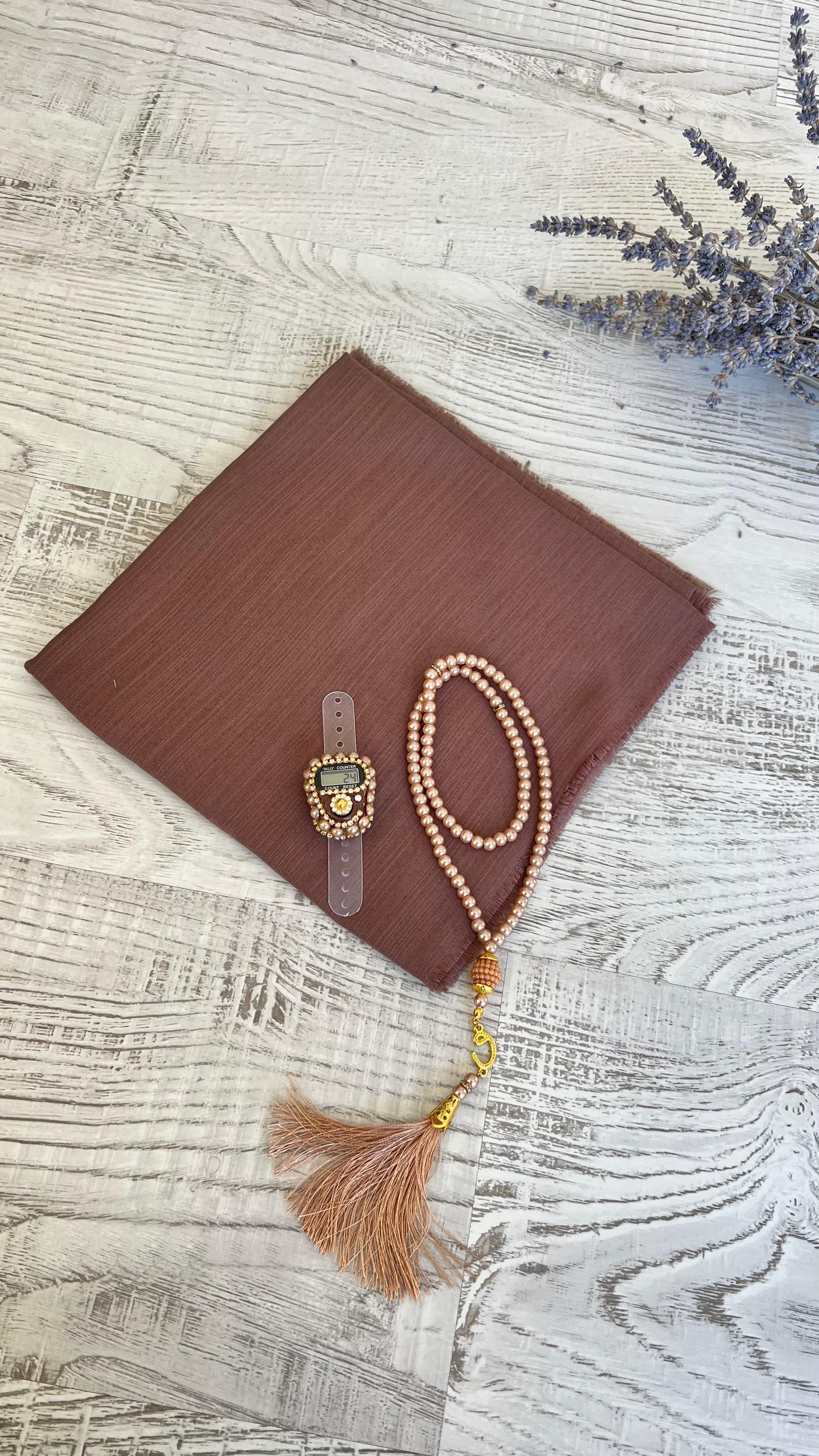 Varaklı Özel Çantalı Pamuklu Eşarp Seti - Vizon