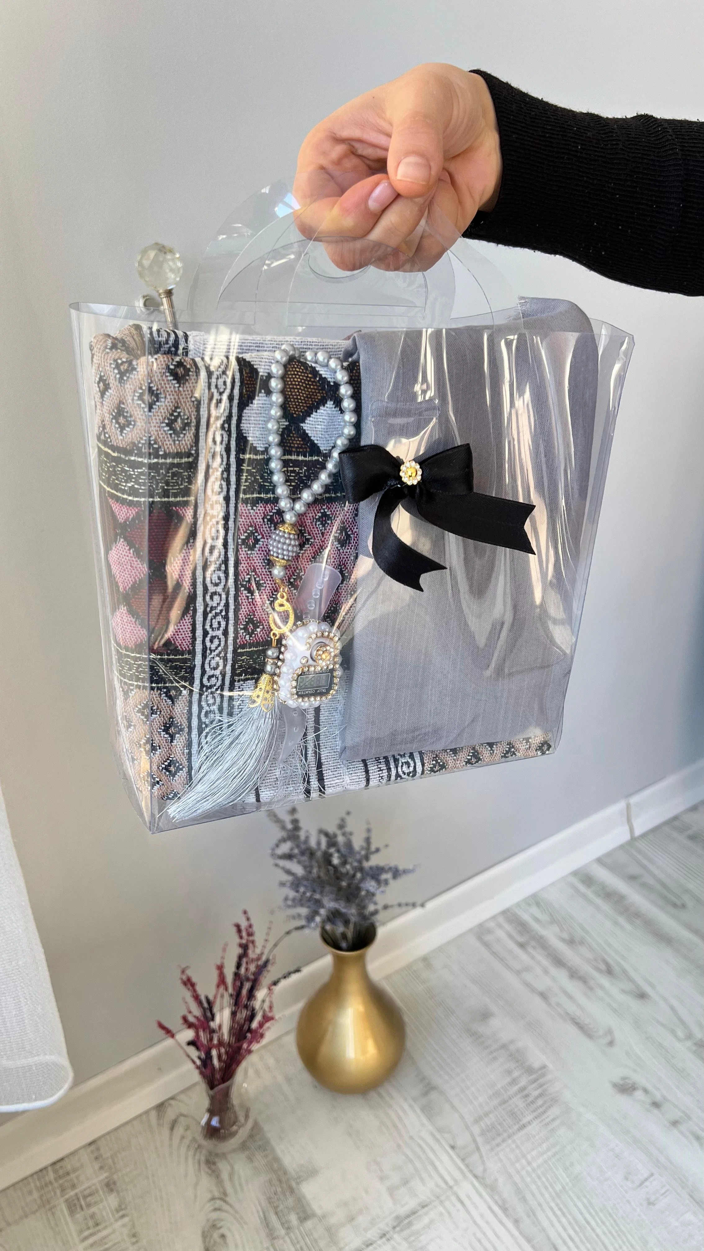 Estat çantalı Pamuklu Goblen 40 Yama Seccade Seti - Gri