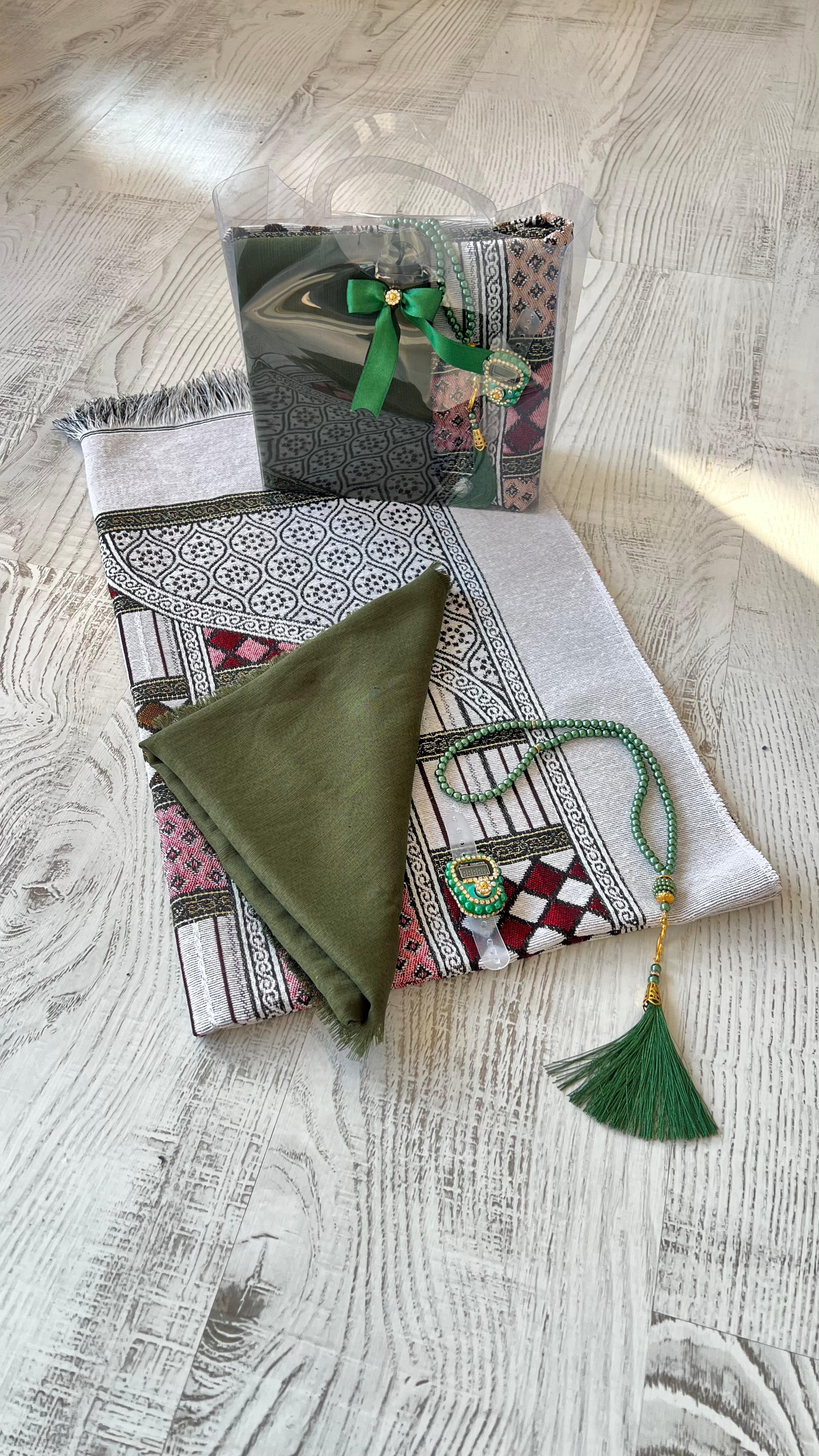 Estat çantalı Pamuklu Goblen 40 Yama Seccade Seti - Haki