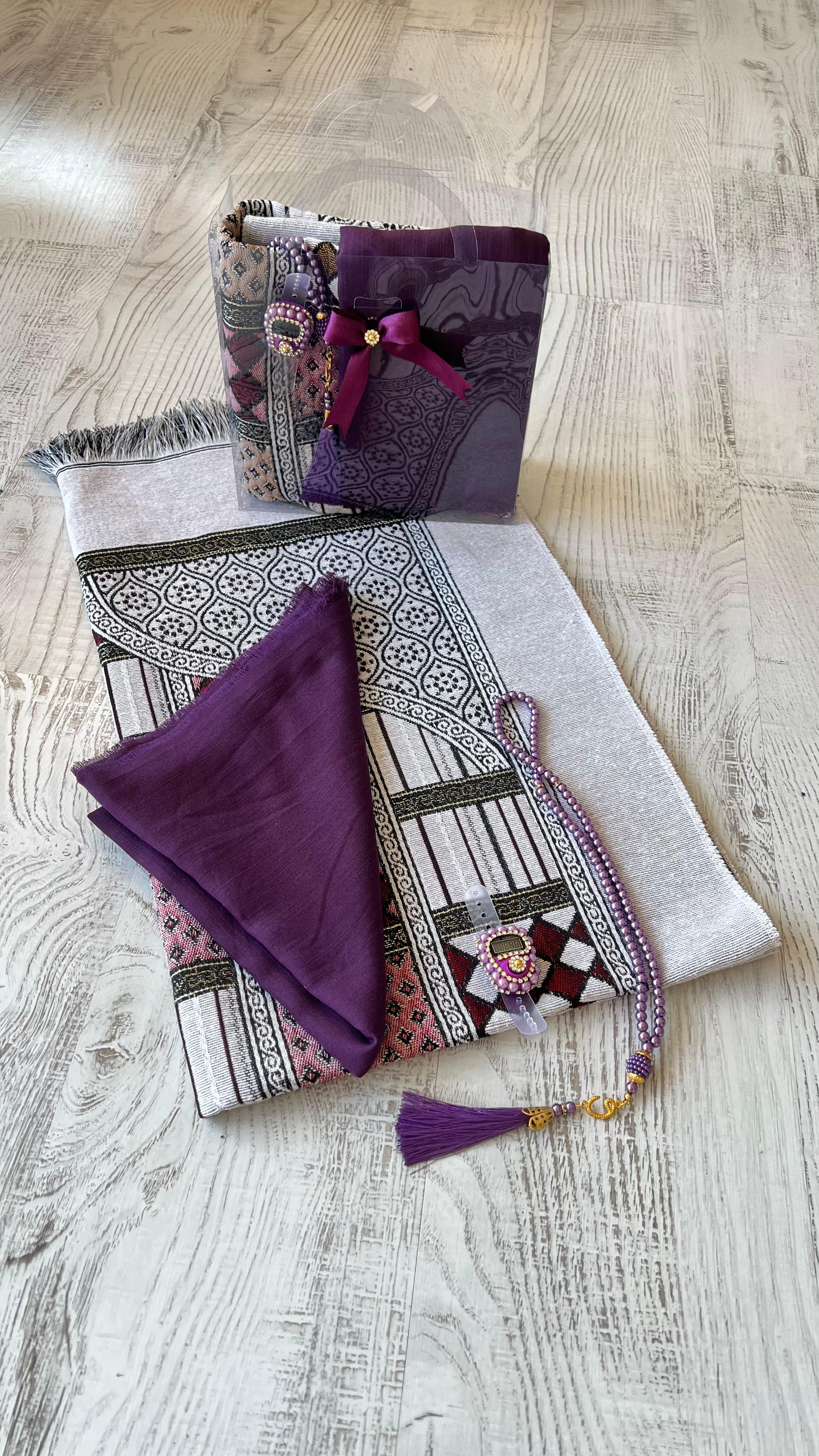 Estat çantalı Pamuklu Goblen 40 Yama Seccade Seti - Mor