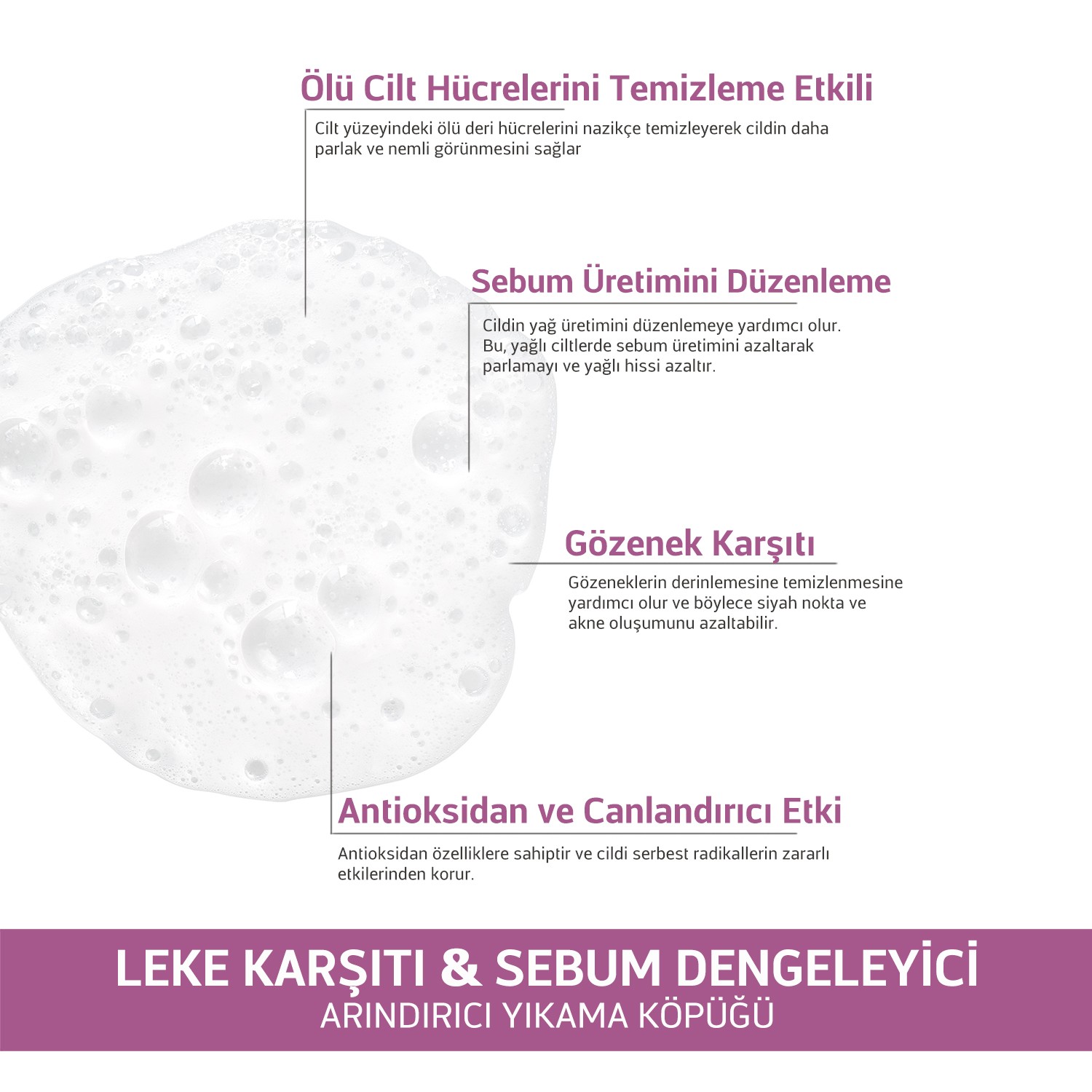 Gözenek Sıkılaştıran Nemlendiren Leke Gideren ve Sebum Dengeleyen Yüz Yıkama Köpüğü