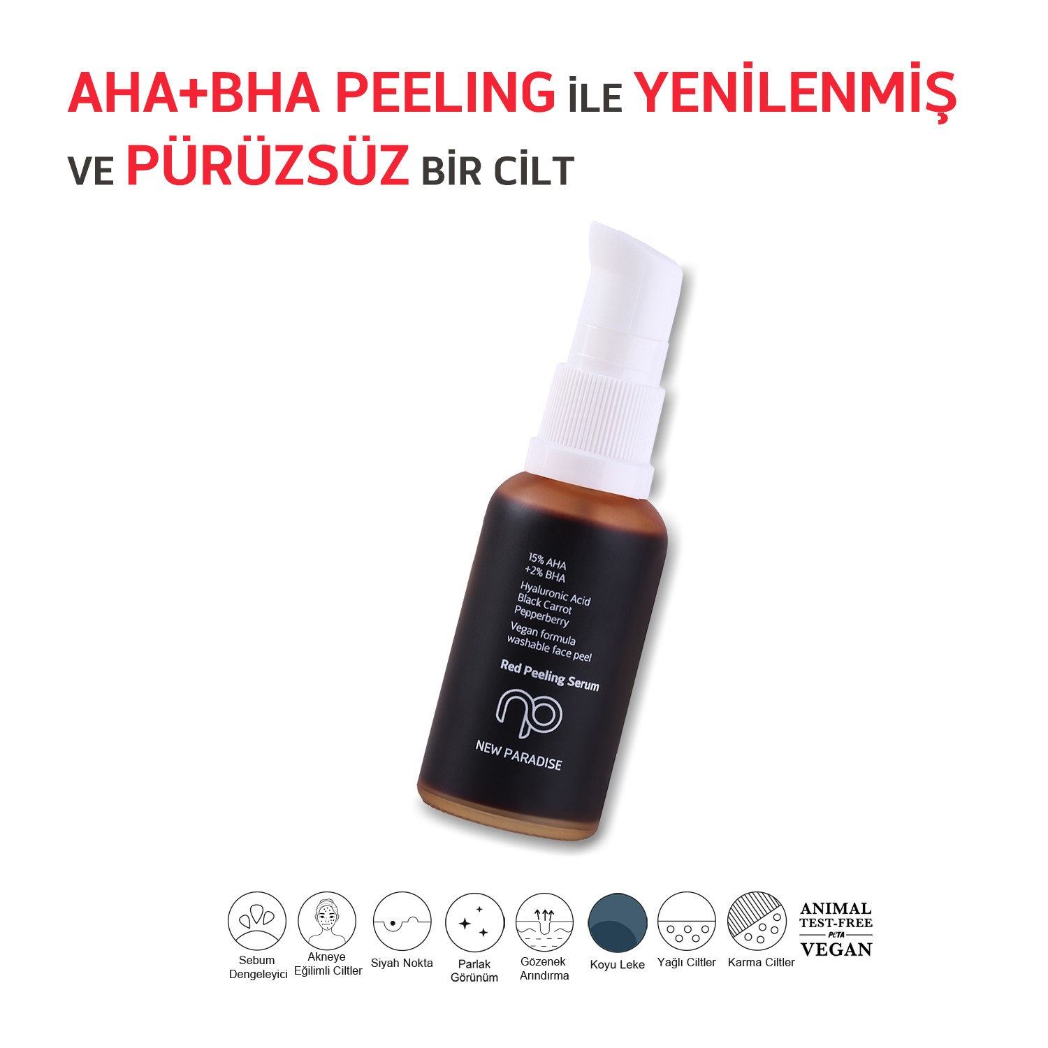 NEW PARADISE Leke Karşıtı Cilt Yenileyici Ölü Deriden Arındıran Aha Bha Serum