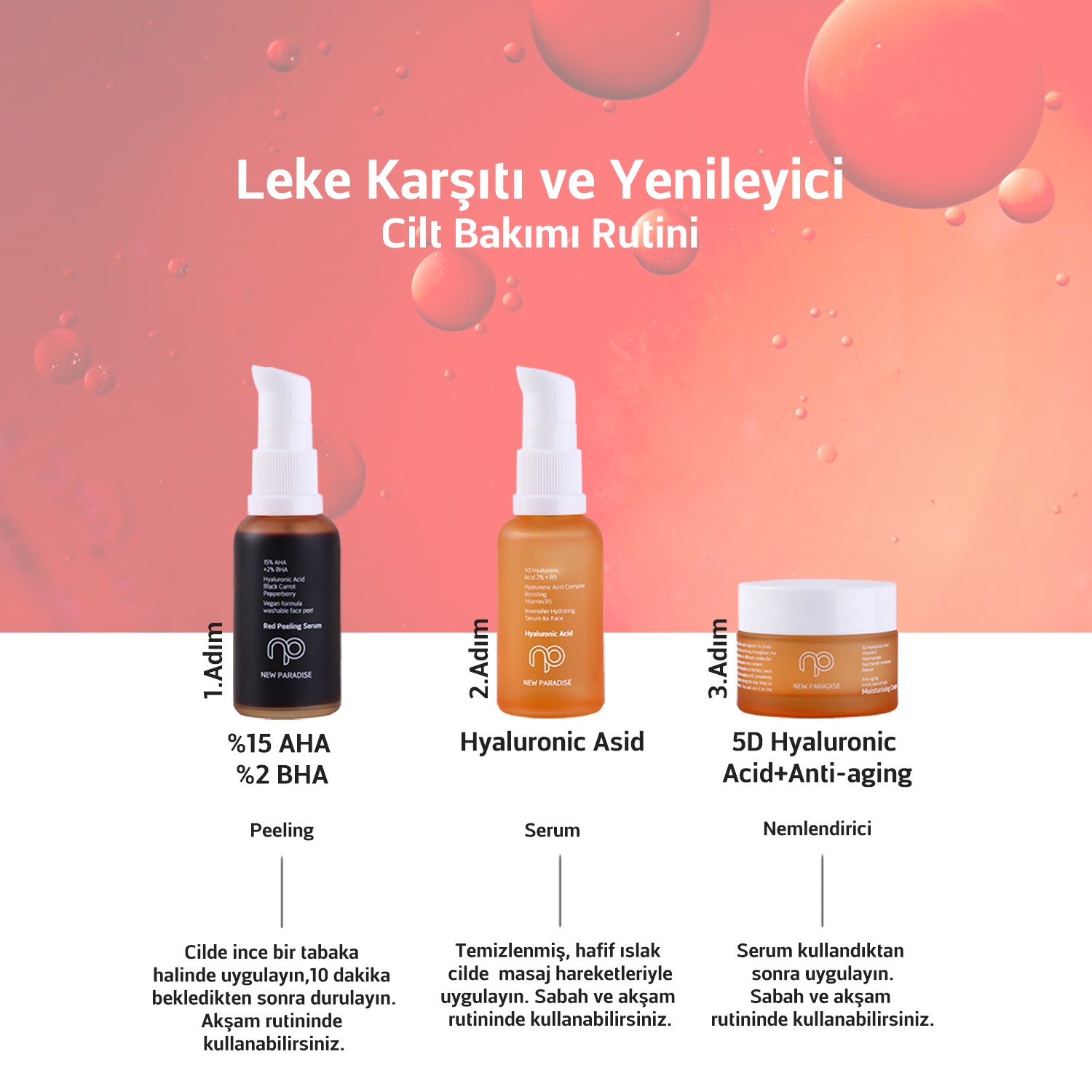 NEW PARADISE Leke Karşıtı Cilt Yenileyici Ölü Deriden Arındıran Aha Bha Serum