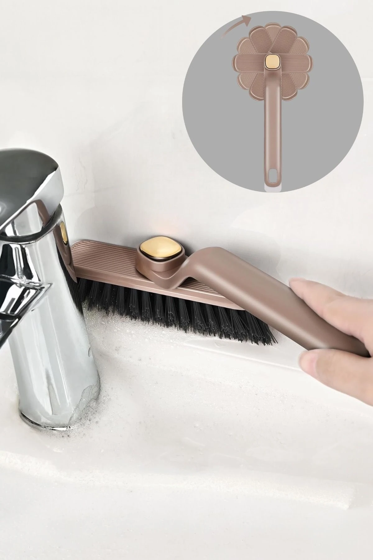 ( 1 Adet ) Döner Başlıklı Detaylı Temizlik Fırçası  , Cımbızlı , Banyo ,Mutfak ,Lavabo ,Derz Arası