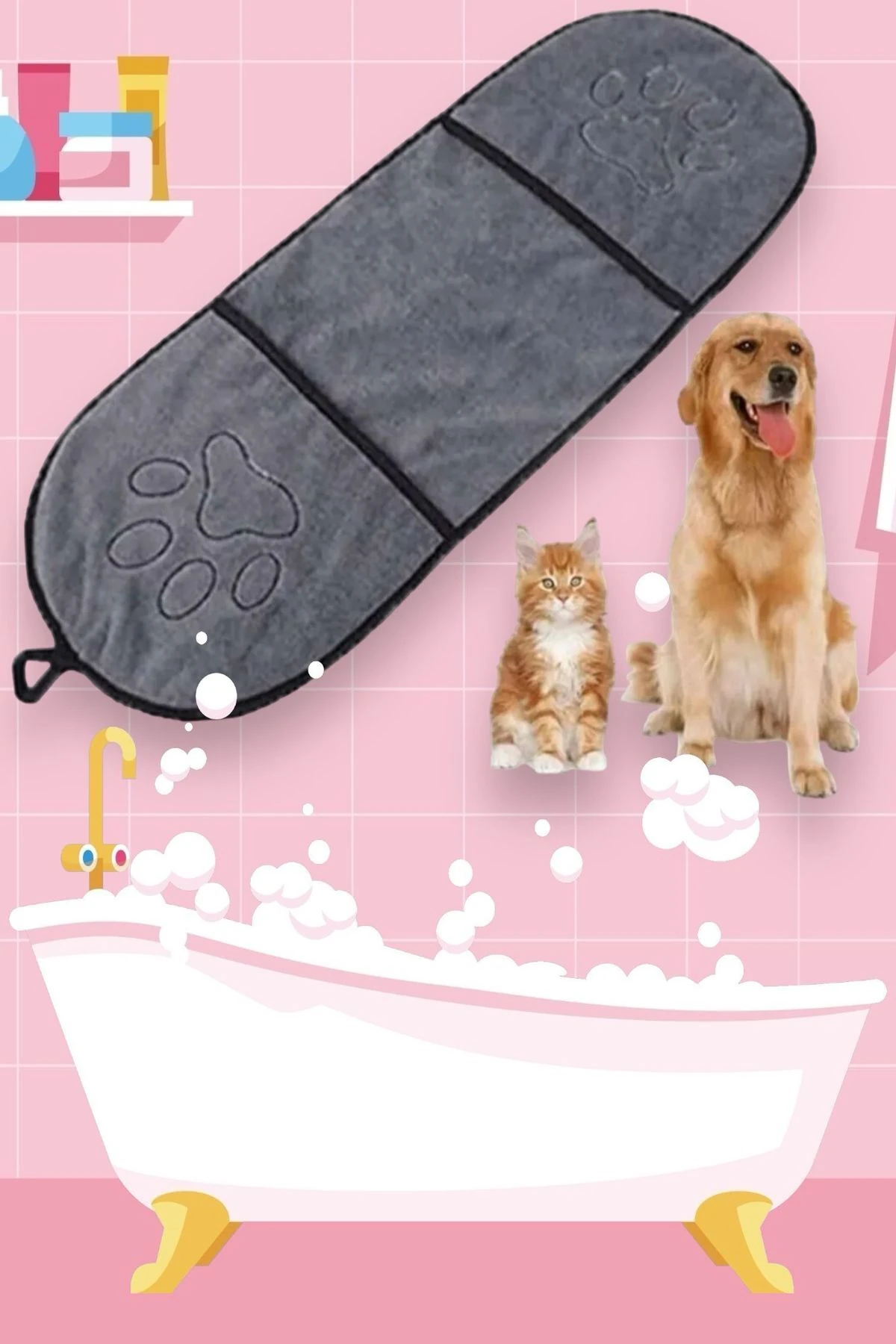 Mikrofiber Kedi Ve Köpek Kurulama Havlusu, Eldiveni, Bezi Mikrofiber 80x25 Cm