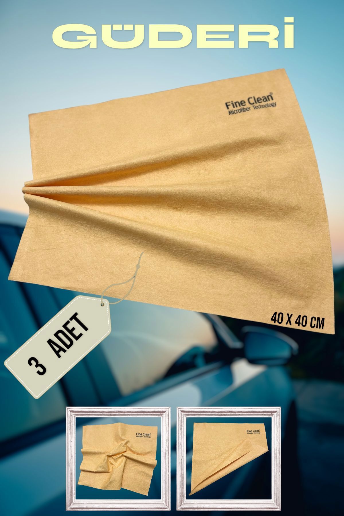 (3 Adet ) Ince Cam Bezi Güderi Süper Lüx Oto Kurulama 40*40 Cm