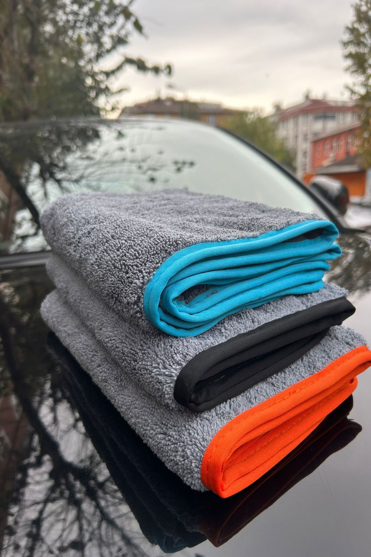 ( 3 Adet ) Mikrofiber Renkli Biyeli Oto ,Yıkama ,Kurulama ,Silme , Temizlieme Bezi 50x70