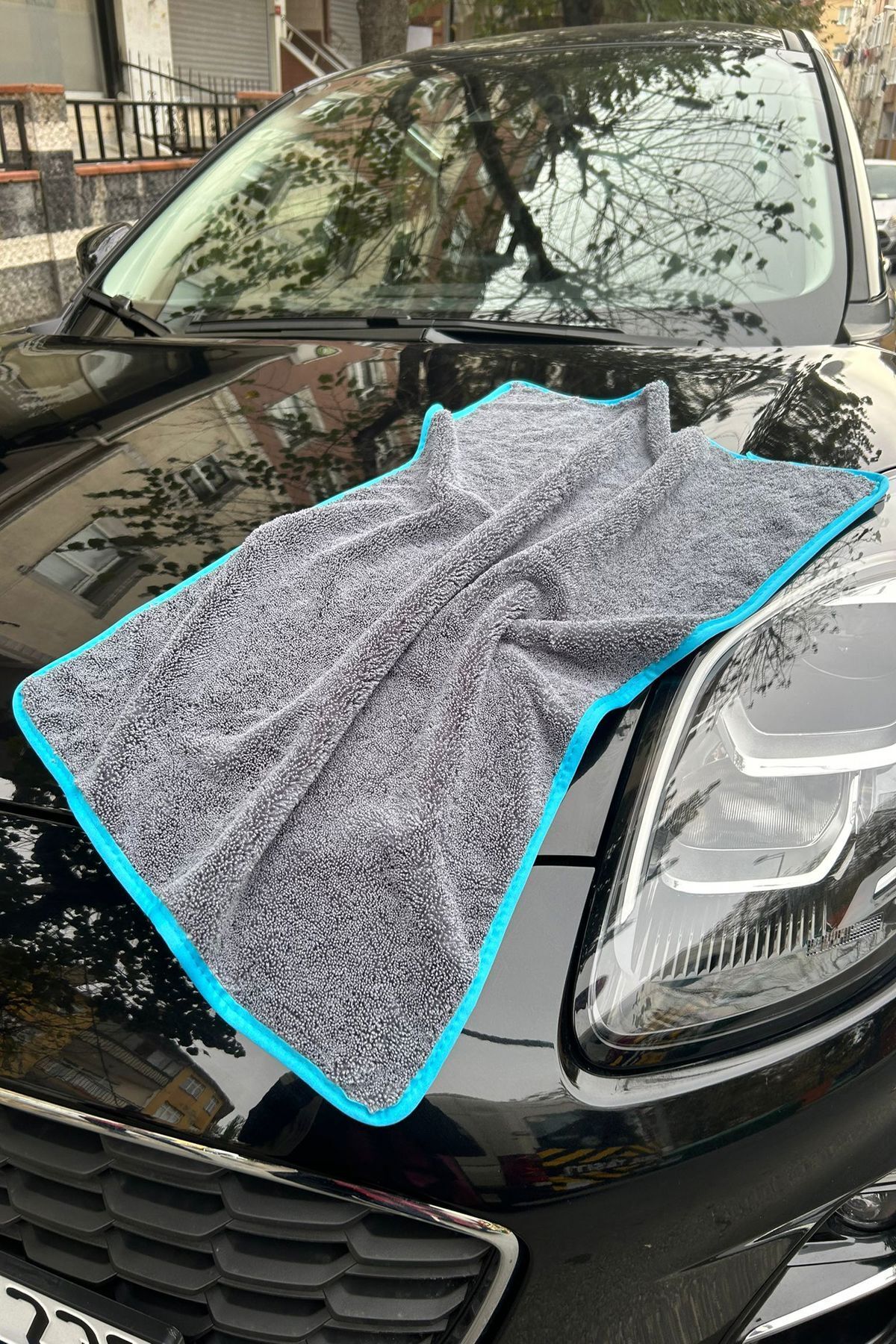 ( 1 Adet ) Mikrofiber Mavi Biyeli Oto Yıkama ,Kurulama ,Araba Temizlik Bezi 50x70 cm