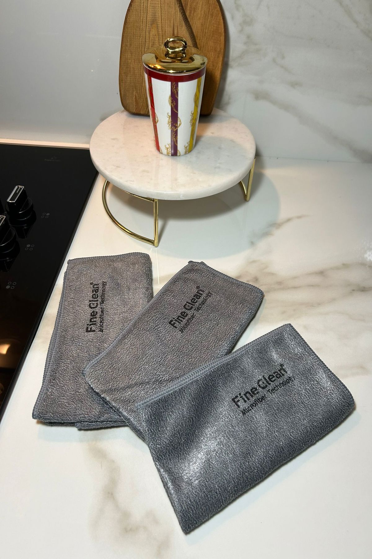 ( 3 Adet ) Gri Mikrofiber Sihirli Yağ Ankastire Ocak Davlumbaz Mutfak Bezi 40*40