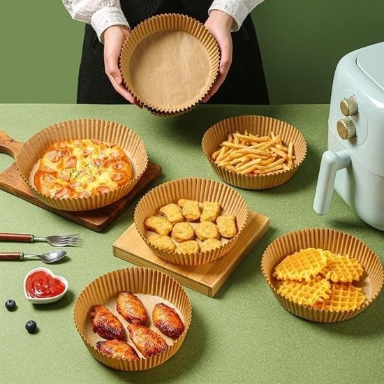 AtolyeNo35  Air Fryer Pişirme Kağıdı 50 Adet Tek Kullanımlık Hava Fritöz Yağ Geçirmez Yapışmaz Gıda Pişirme Kağıdı Yuvarlak Tabak Model