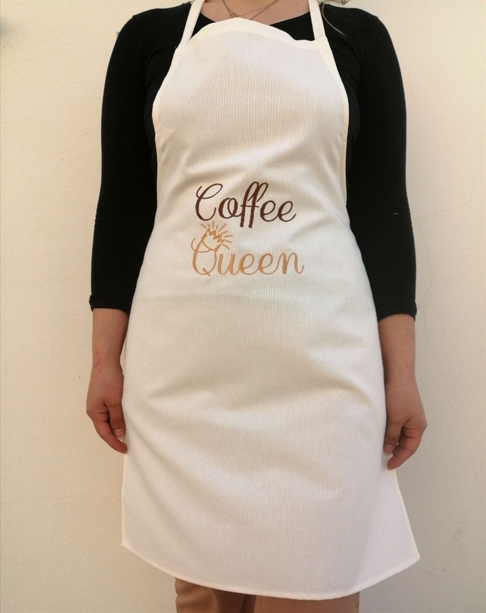 Atölye No 35 Coffe Queen Nakışlı Önlük Krem