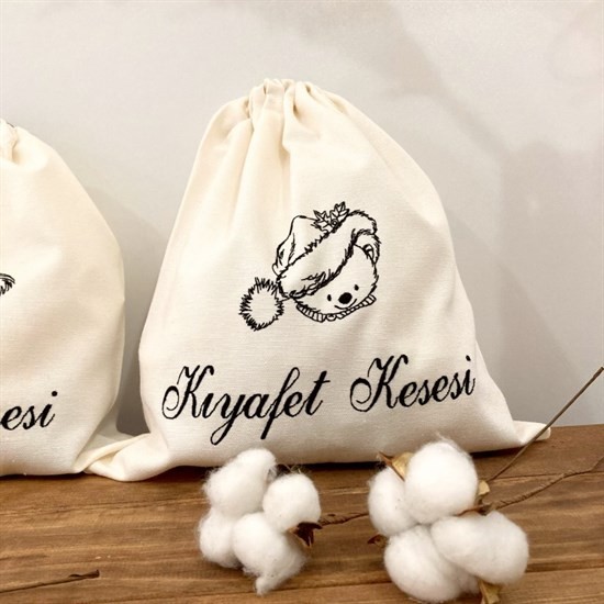 Atölye No 35 3'lü Cute Nakışlı Bebek Kıyafet Kesesi & Bebek Bez Kesesi & Bebek Kirli Kesesi Seti Krem