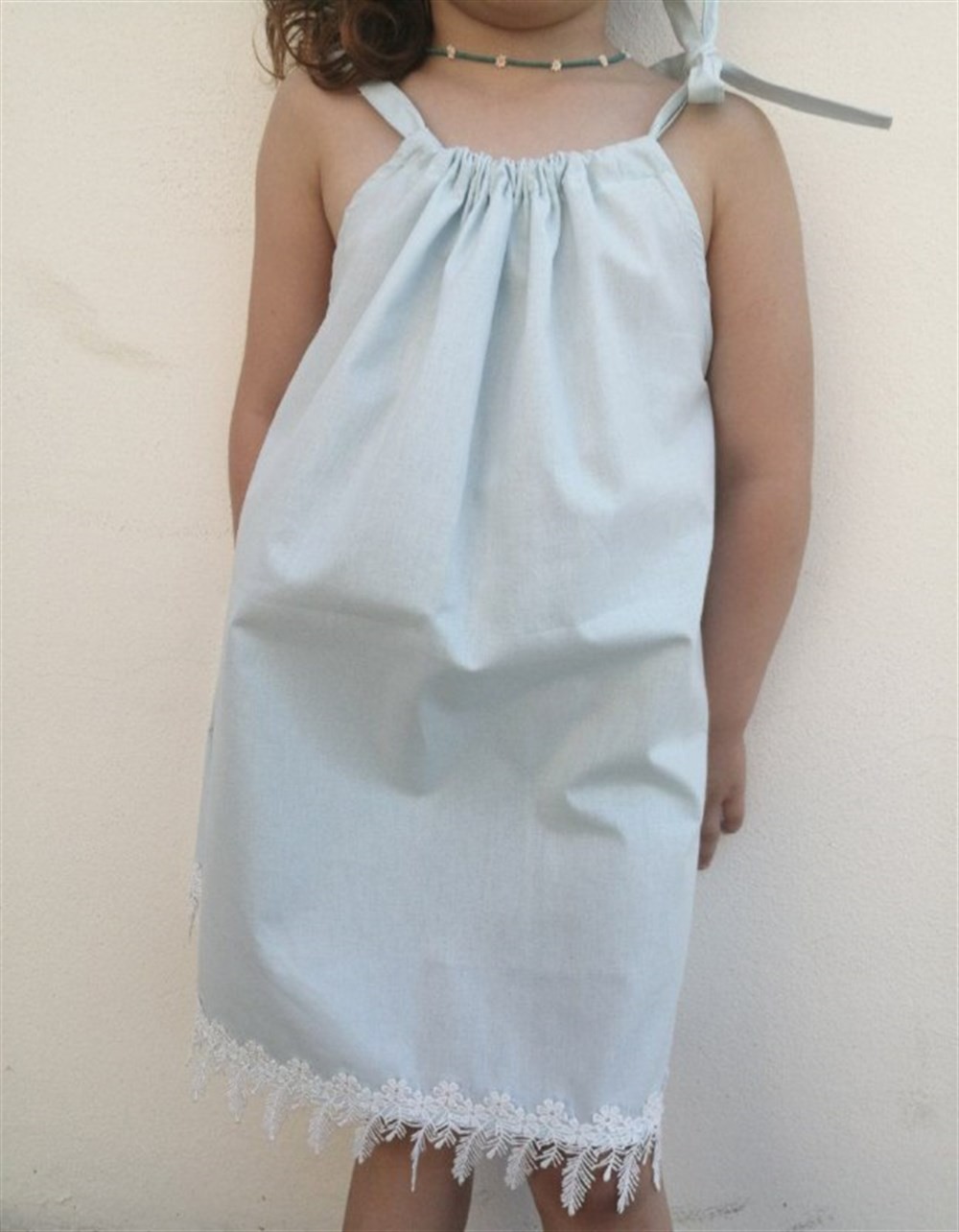 Atölye No 35 Güpür Detay Koldan Bağlamalı Mavi Çocuk Kıyafeti