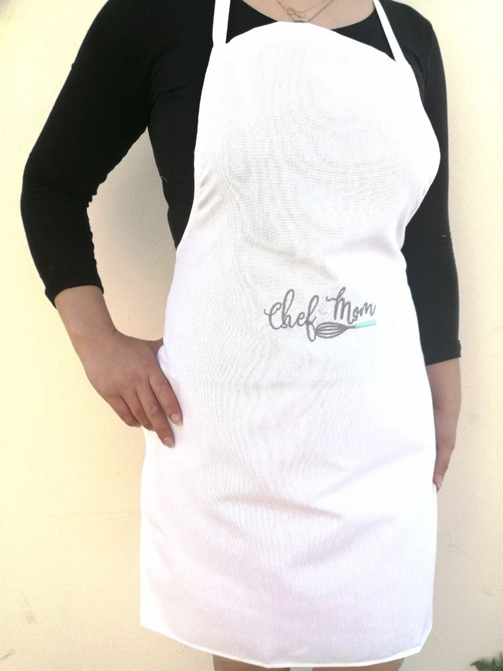Atölye No 35 Chefmom Nakışlı Önlük Beyaz