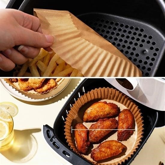 AtolyeNo35  Air Fryer Pişirme Kağıdı 50 Adet Tek Kullanımlık Hava Fritöz Yağ Geçirmez Yapışmaz Gıda Pişirme Kağıdı Yuvarlak Tabak Model