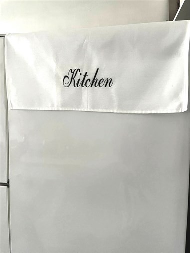 Atolye No 35 Essentials Kitchen Nakışlı Buzdolabı Örtüsü Çok Amaçlı Örtü Beyaz