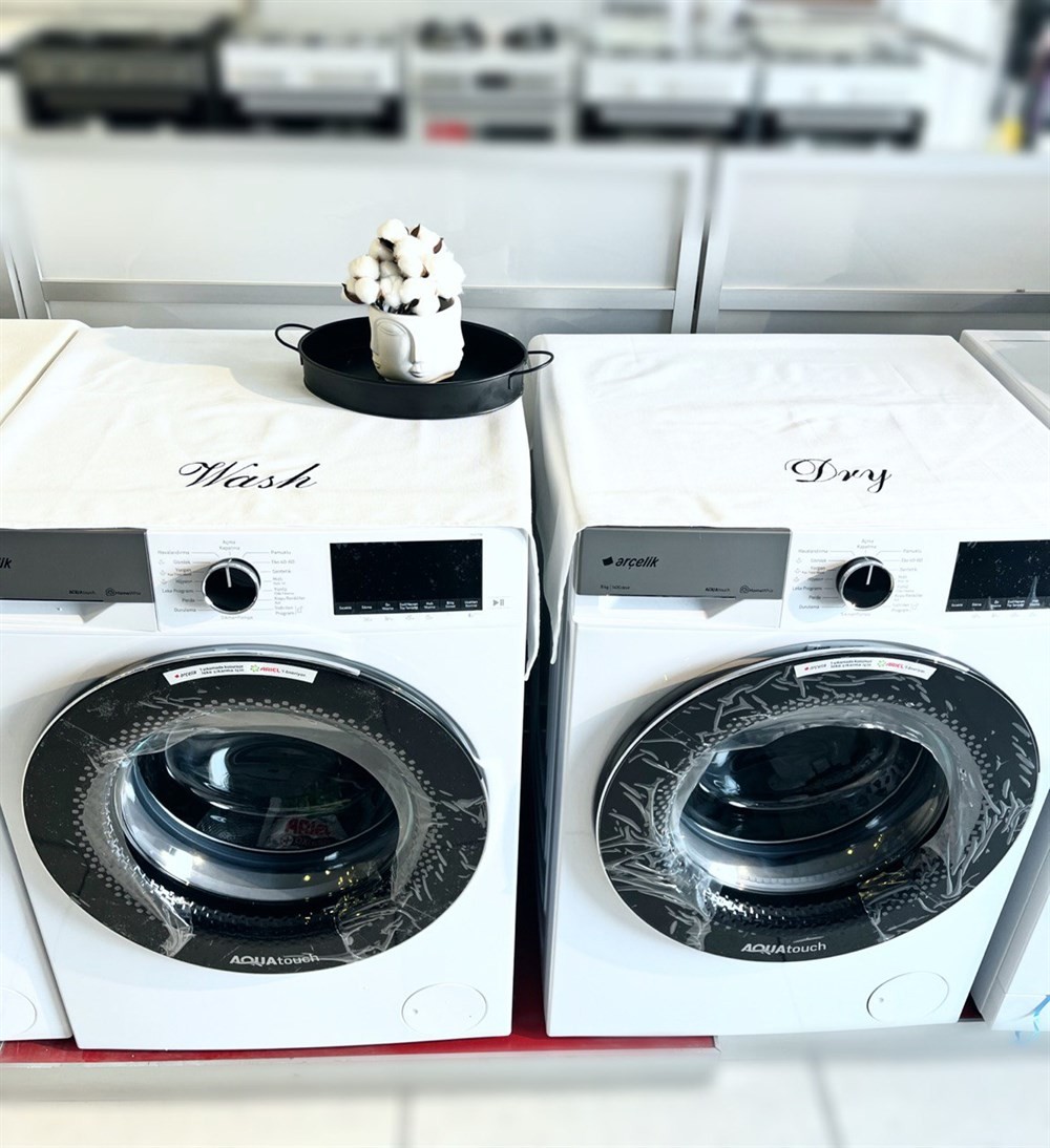 Atölye No 35 Wash Çamaşır Makinesi Örtüsü & Dry Çamaşır Kurutma Makinesi Örtüsü 2'li Set Beyaz