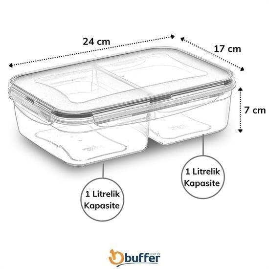 AtolyeNo35 2 Bölmeli 1+1 Litre Kilitli Kapaklı Erzak Saklama Kabı